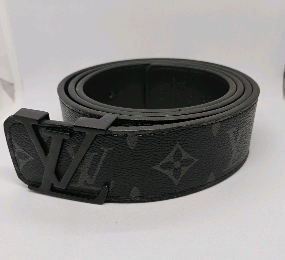  Men\'s  Belt Initiales Buckle Black , Size 32-36 Waist 