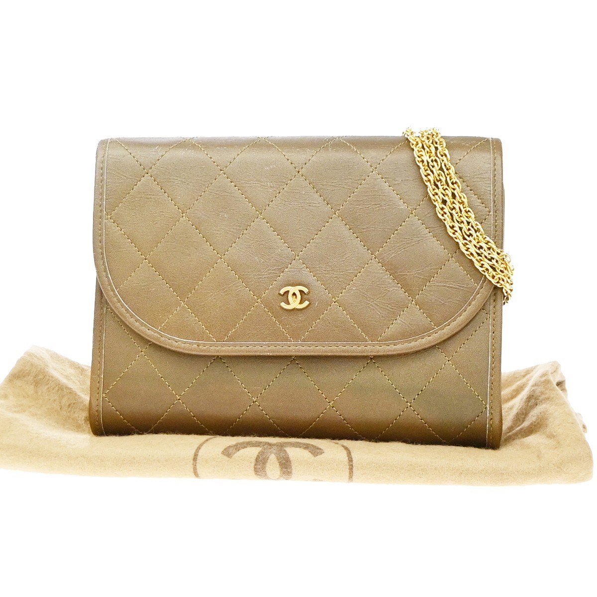 CHANEL CC Logo Mini Matelasse Chain Shoulder Bag Leather Gold GHW 23RP291