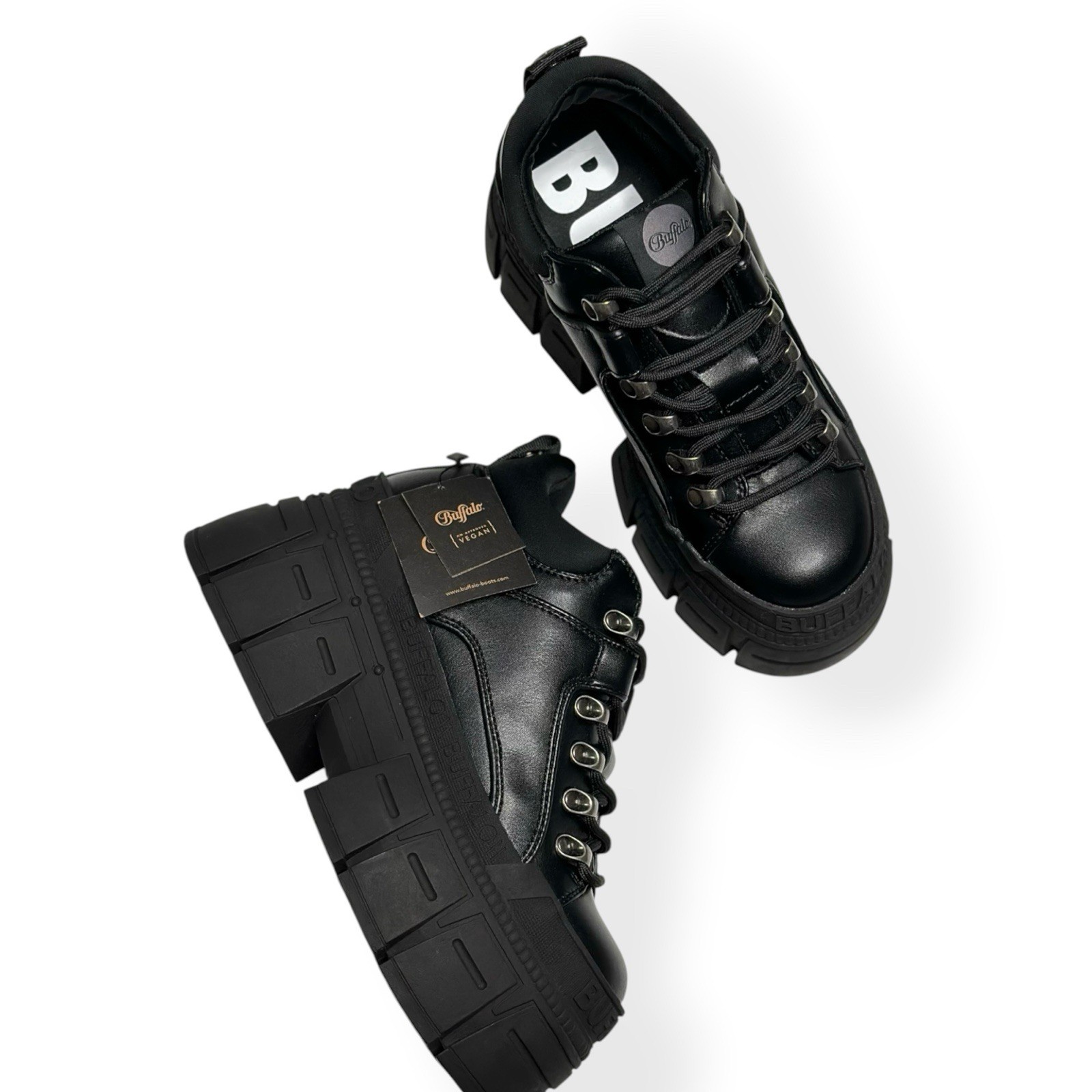 NEW BUFFALO LONDON Gospher Hike LO Vegan Chunky Platform Shoes, Black, EU37