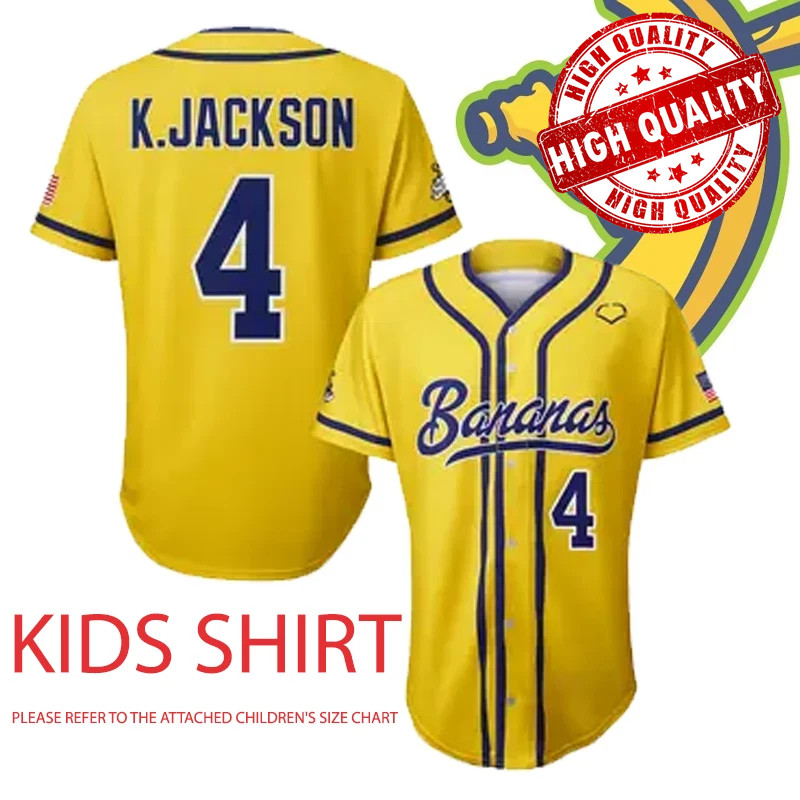 New Rare Kid Youth Savannah Bananas  K.Jackson 4 Baseball All Size Jersey TD1688