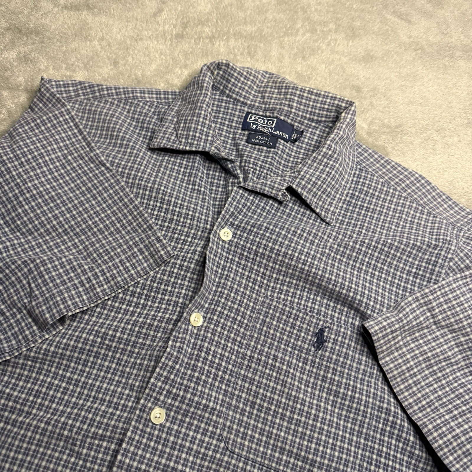 Vintage Polo Ralph Lauren Adams Shirt Mens M Plaid Check Button Loop Collar Camp