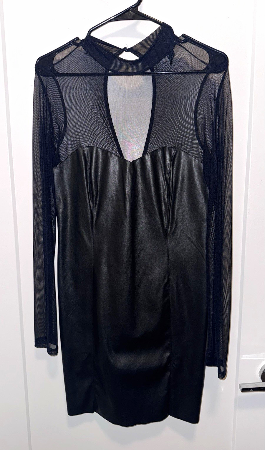 FOREVER 21 Black Faux Leather Mesh Dress L