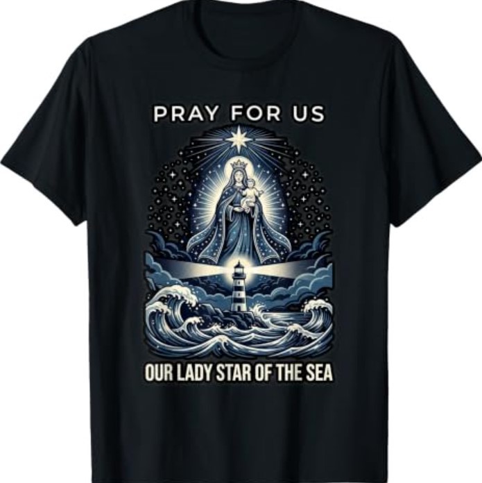 Our Lady Star of the Sea Lighthouse Waves Marian Catholic T-Shirt  1 sustainabi