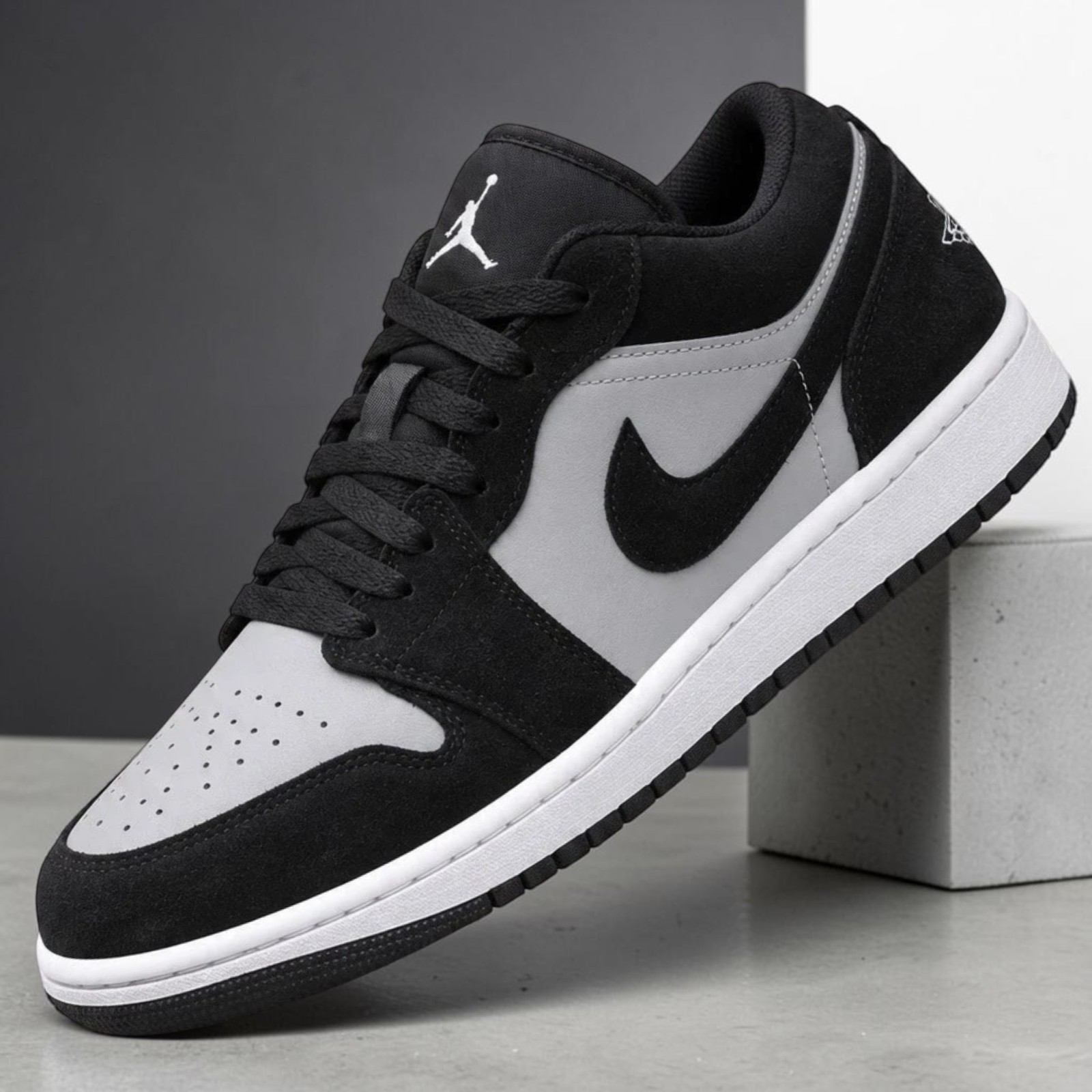 Nike Air Jordan 1 Low Black Lt Smoke Grey White 553558-048 Men's Sizes NEW