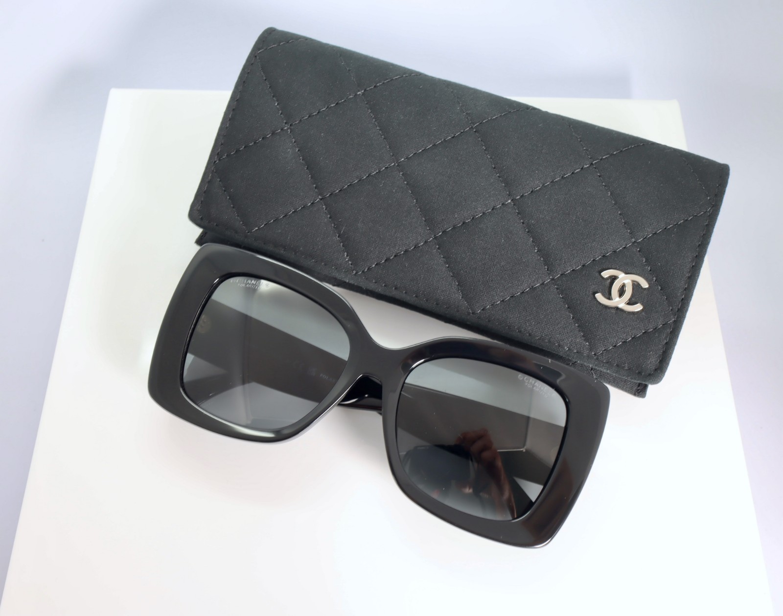 Chanel CH5555 53mm Oversized Square Sunglasses in Black with Gray Lens
