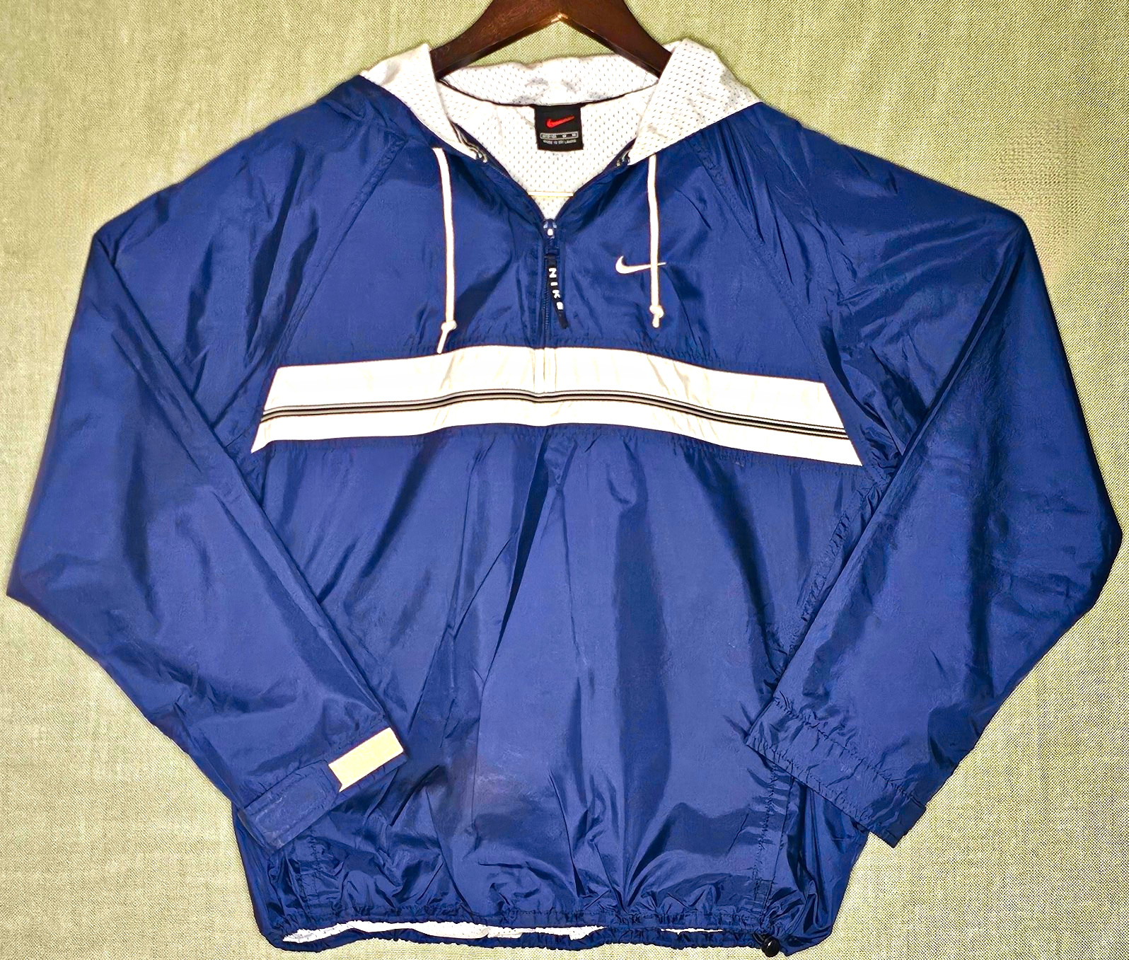 Vintage Nike Windbreaker Jacket Y2K Navy Blue White Striped Pullover  M