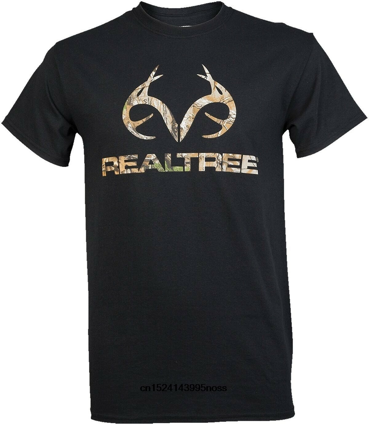 Realtree Men\'s Short Sleeve 100% Cotton Tee Shirt Black w/ Camo Logo Choose Size