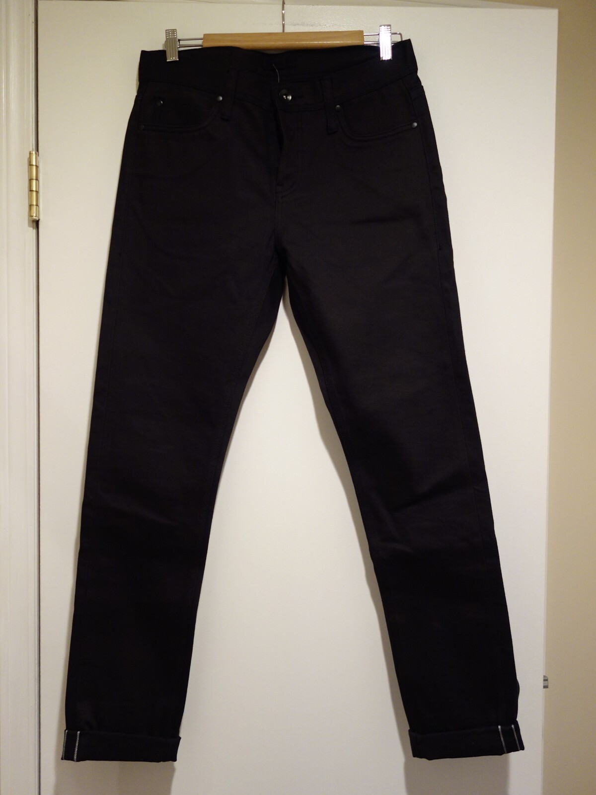 UNBRANDED BRAND UB455 SELVEDGE DENIM JEANS, DARK BROWN/BLACK, TIGHT Size 30, NEW