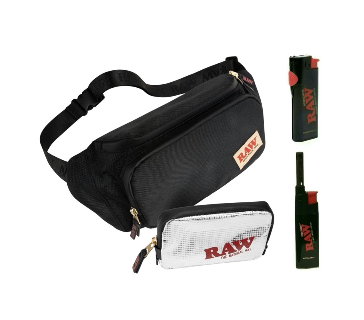 Raw X Rolling Sling Bag + Phoenix Lighter + Extendo Lighter