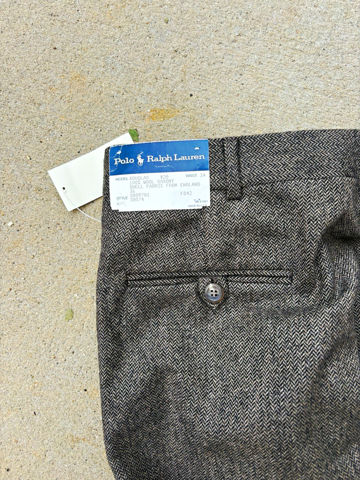Vintage Polo Ralph Lauren Douglas Wool Brown Herringbone Pleated Dress Pants 34