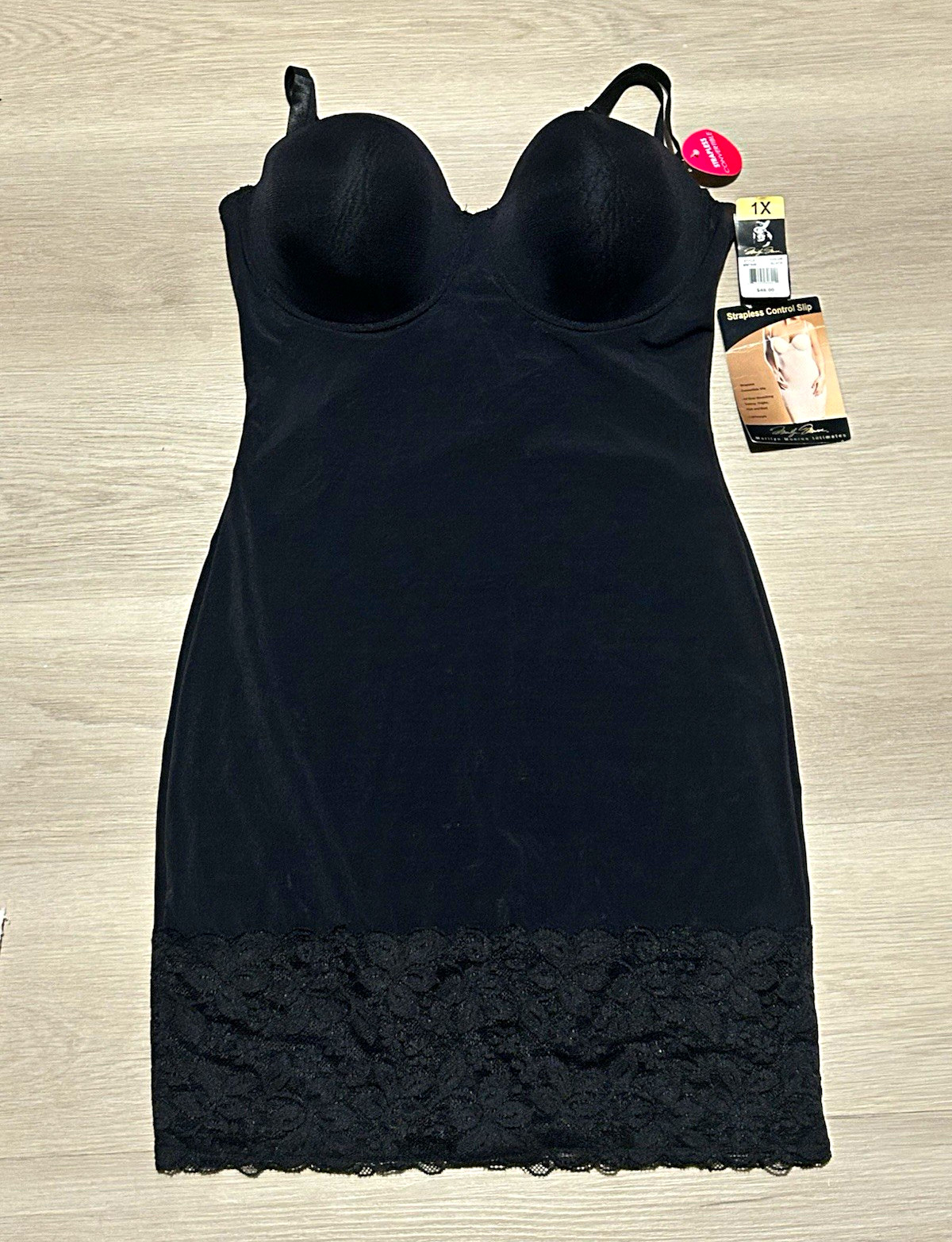 NWT Marilyn Monroe Intimates Strapless Control Shapewear Slip Black 1X
