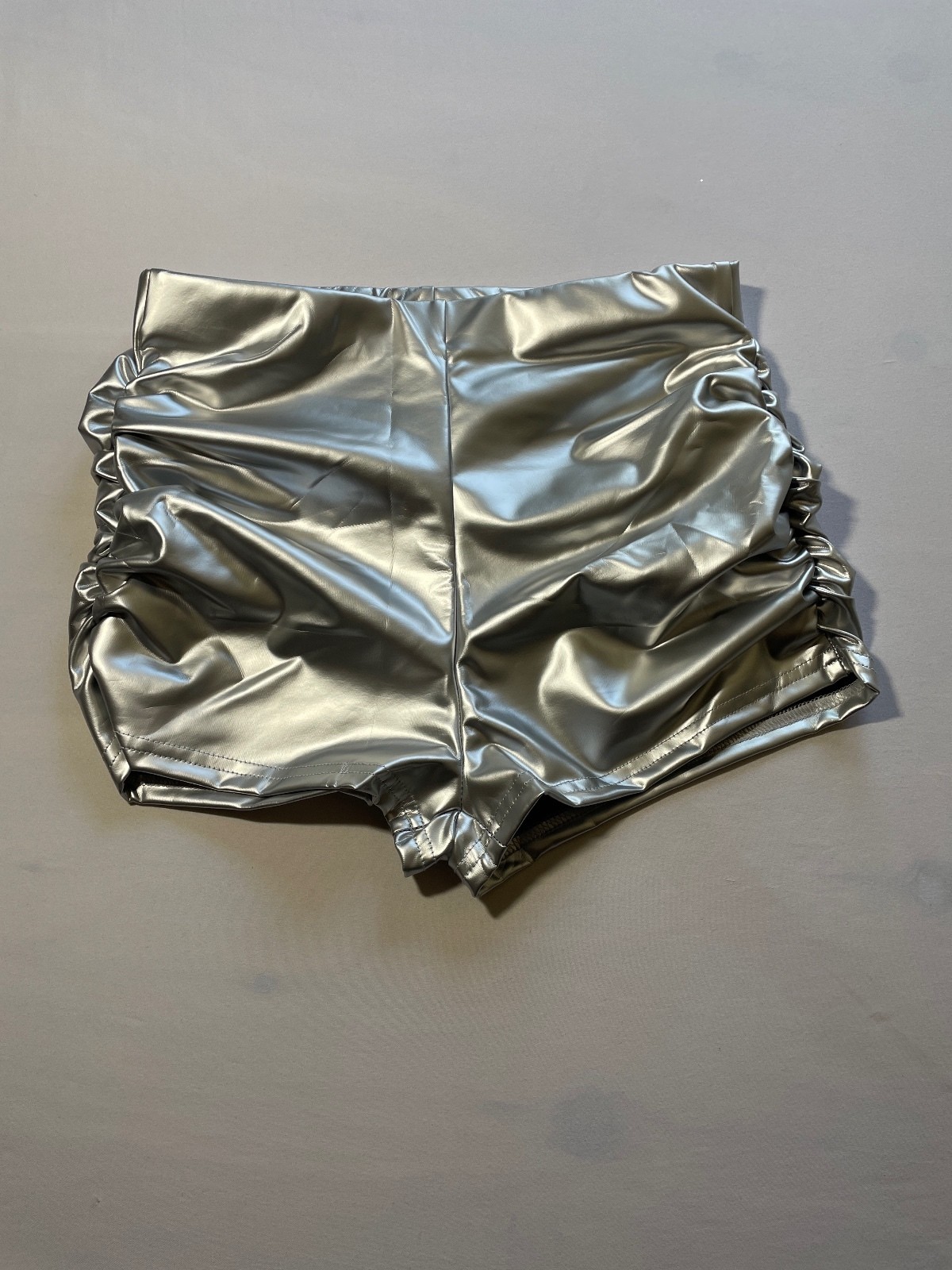 Silver Metallic PU Leather Shorts, Size S