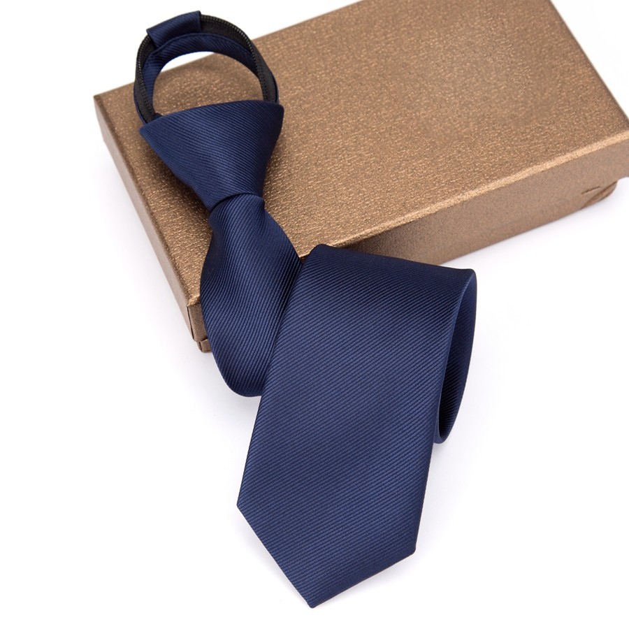Men\'s Zipper Necktie Solid Color  Slim Lazy Tie Business Wedding Formal