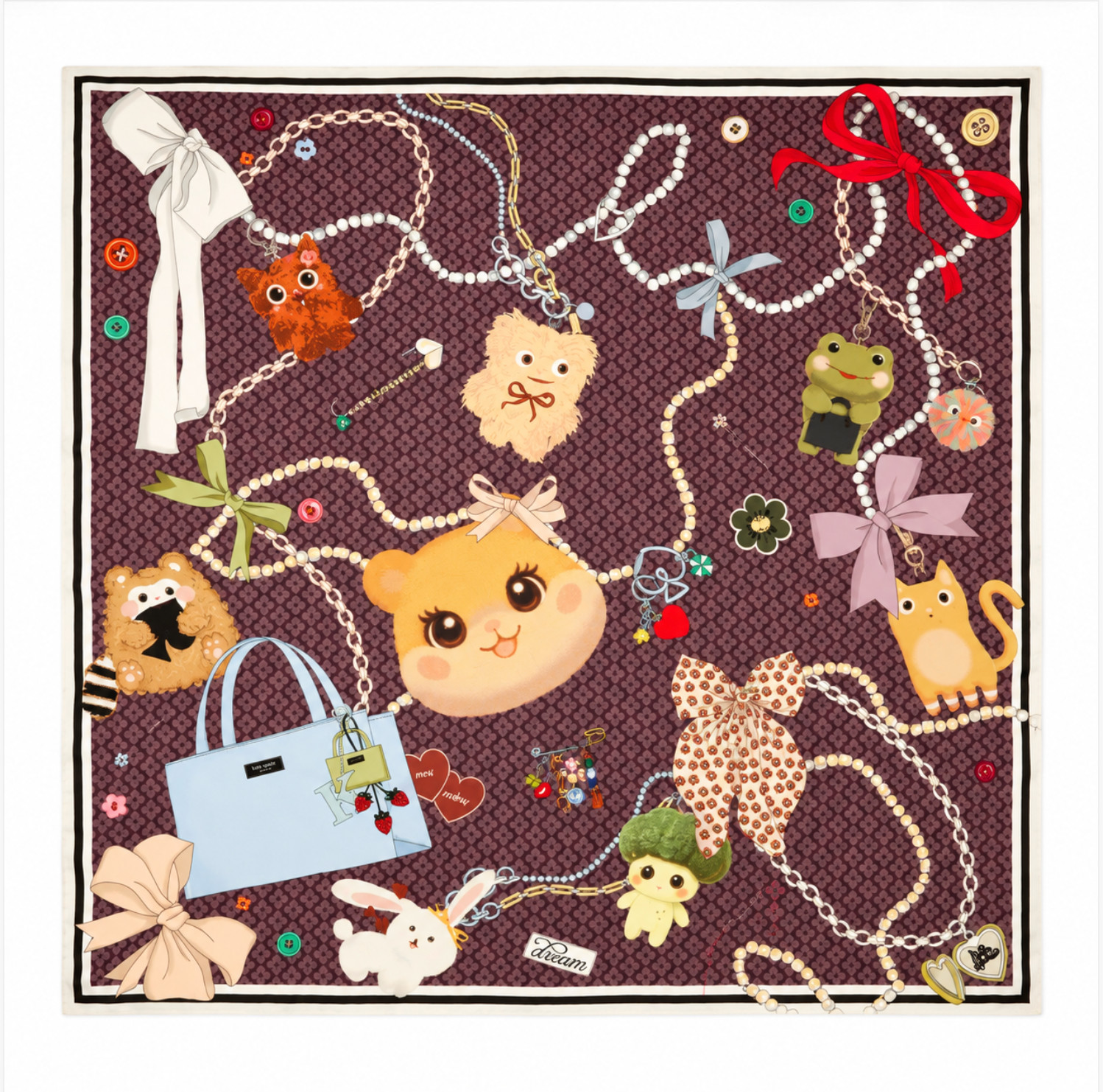 Kate Spade New York Silly Friends 100% Silk Square Scarf 34\