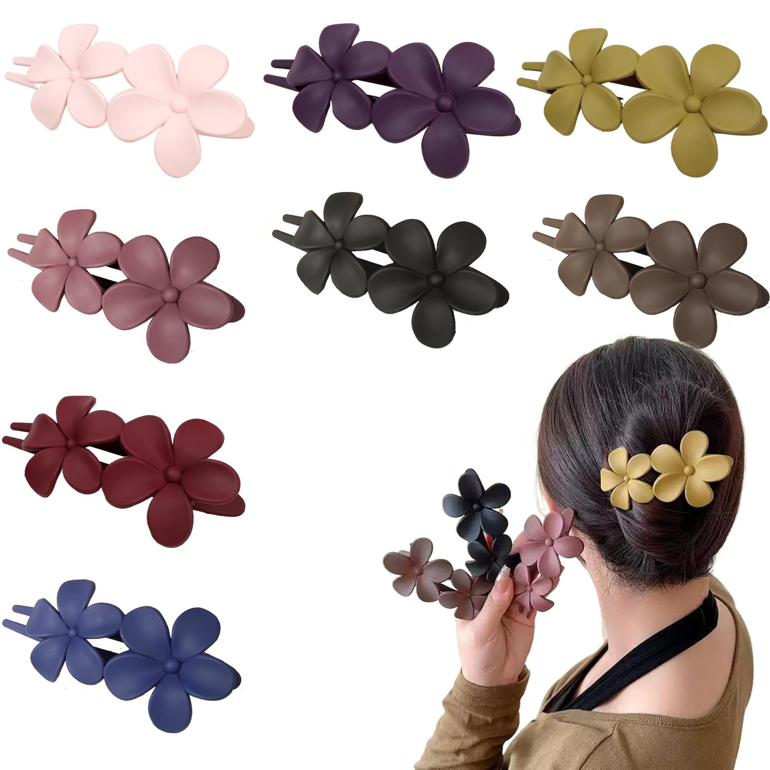 8 Pack Flower Flat Hair Claw Clips for Women Girls Matte Non Slip Hair Clips