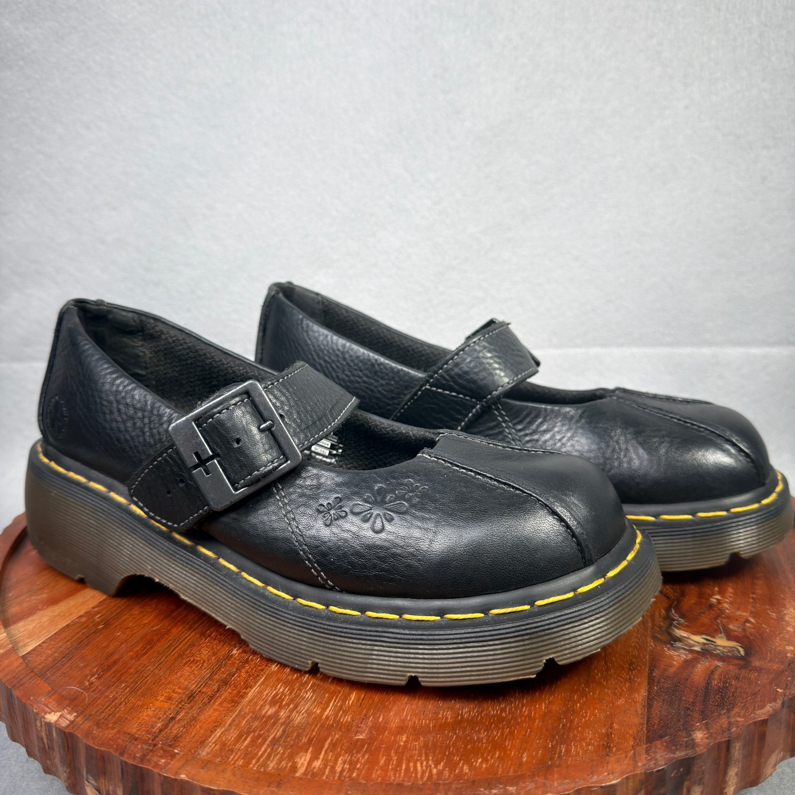 Vintage Dr Martens Mary Jane Shoes Womens 9 Black Daisy Floral Chunky Y2K Strap