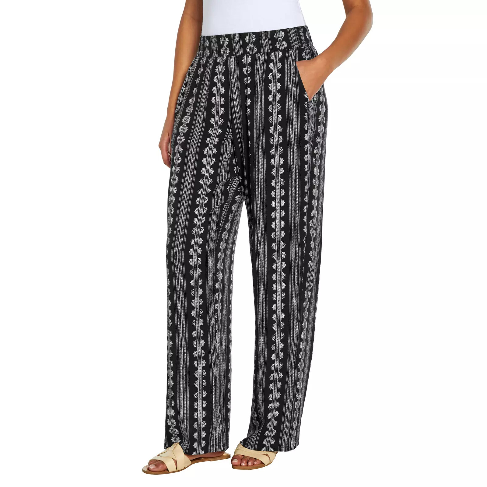 Three Dots Women’s Pull-On Gauze Pants Elastic Waist Rayon Flowy Mid-Rise M–2XL