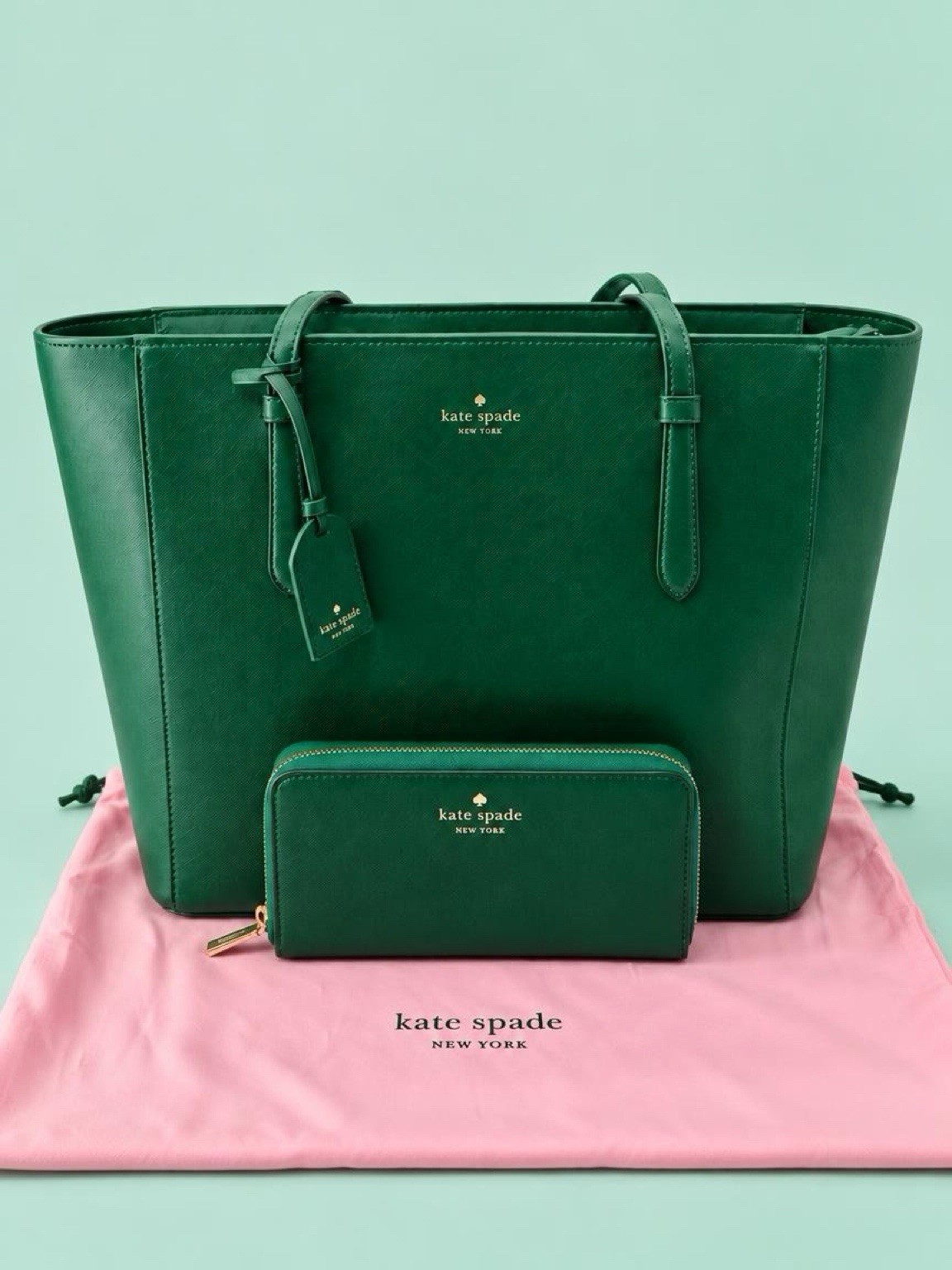 NWT Kate Spade Schuyler Medium Tote & Large Continental Wallet Set Deep Jade