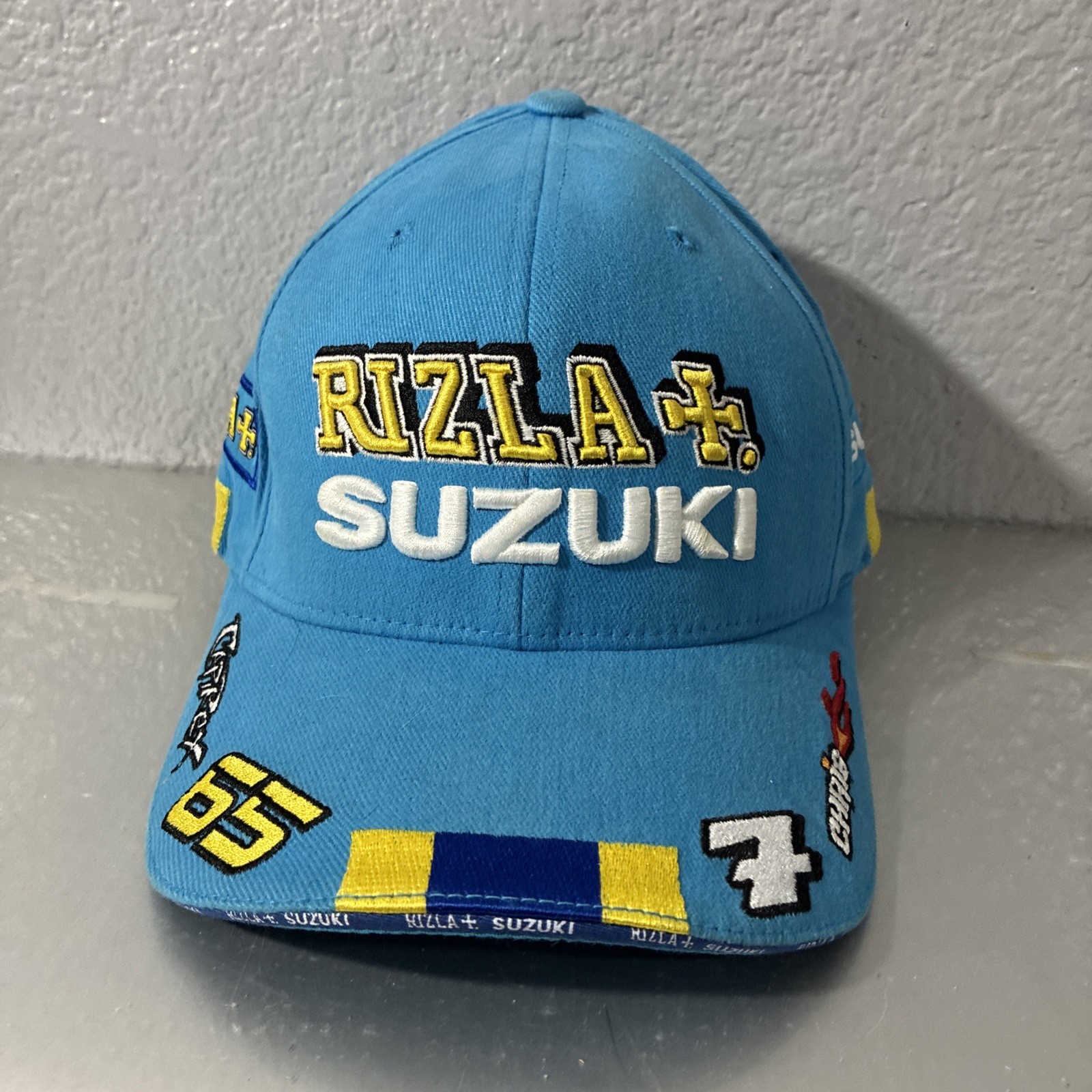 Vtg Rizla Suzuki MotoGP Flexfit L-XL Moto Racing Chris Vermeulen 7 Capirossi 65