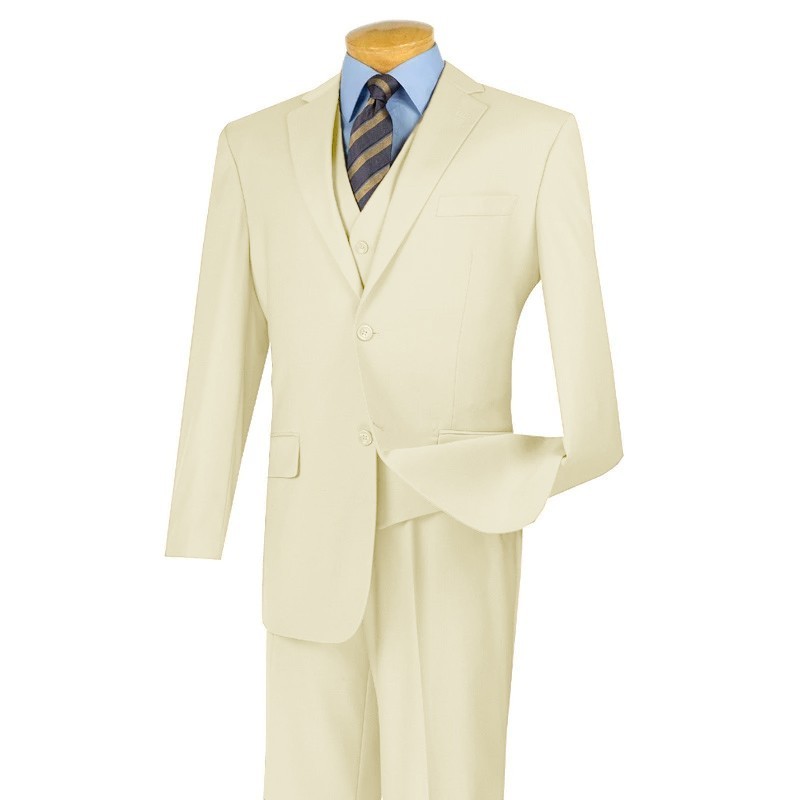 Vinci Men's Regular Fit 3-Piece Solid Color Suit