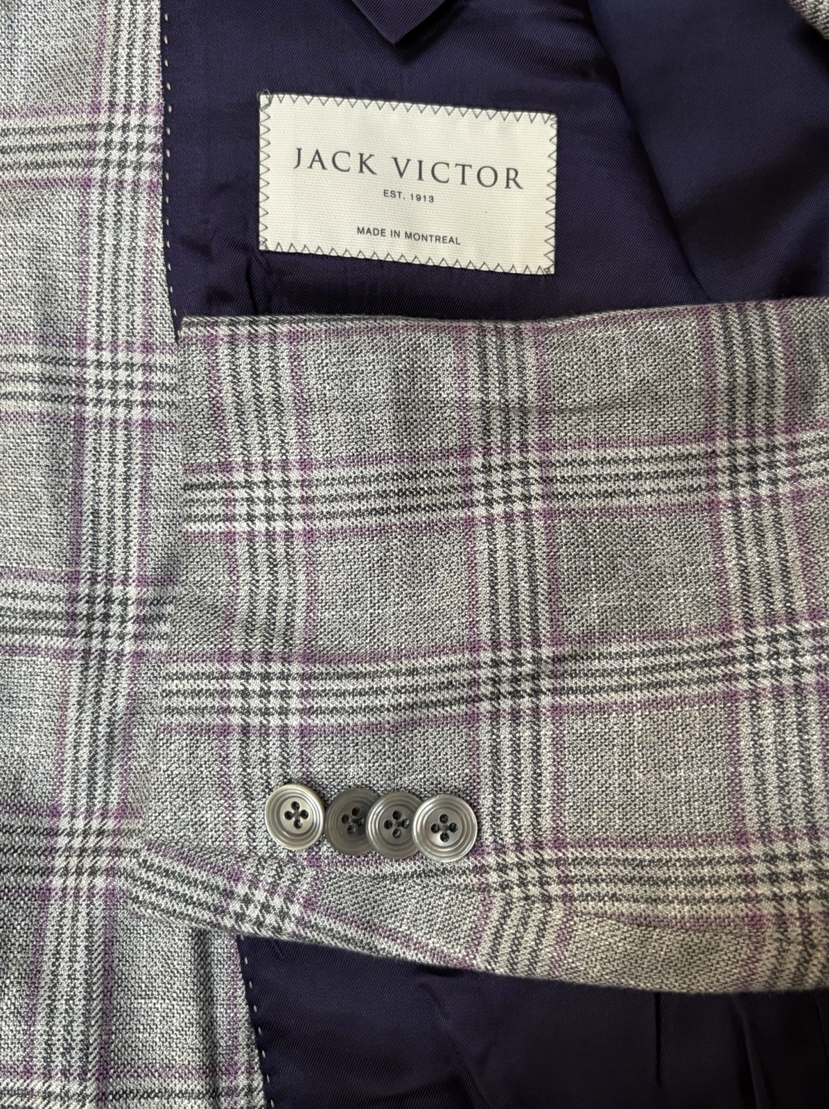 Jack Victor Men’s Gray/Purple Plaid Blazer Sport Coat 40R 2-Button