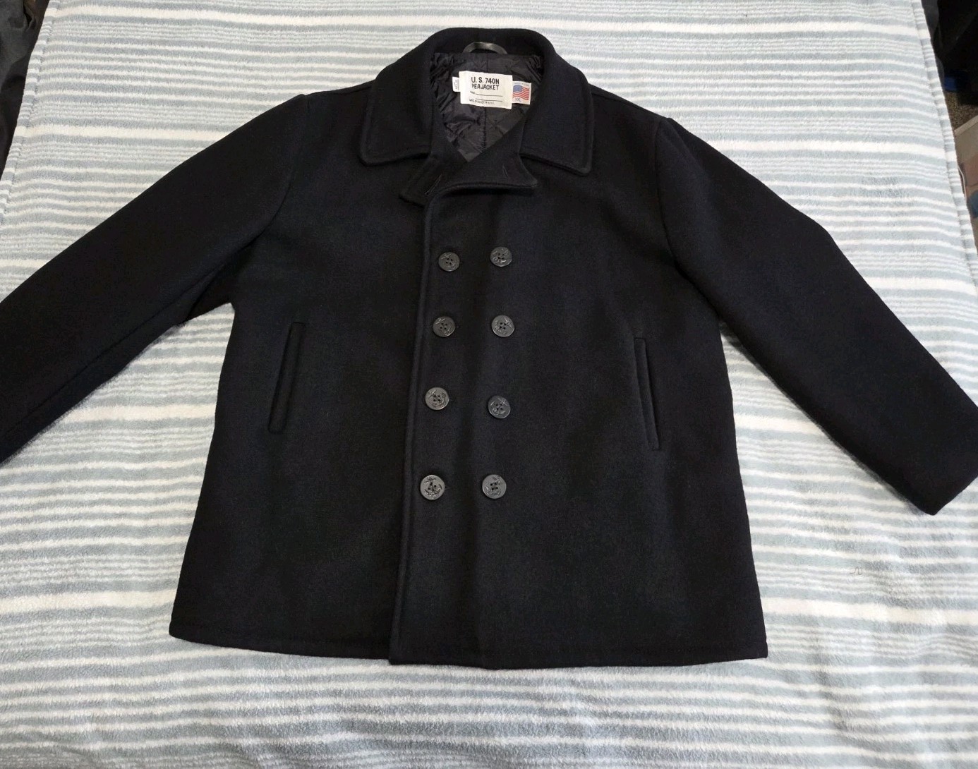 Vintage Schott NYC US 740 N Pea Coat Wool Jacket XXL USN black U.S.