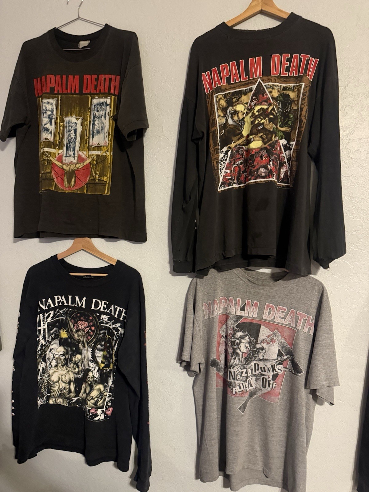 4 Vintage Naplam Death Shirts . 1. Top Left 1991 2. 1992 3. 1992 4. 1993 All XL