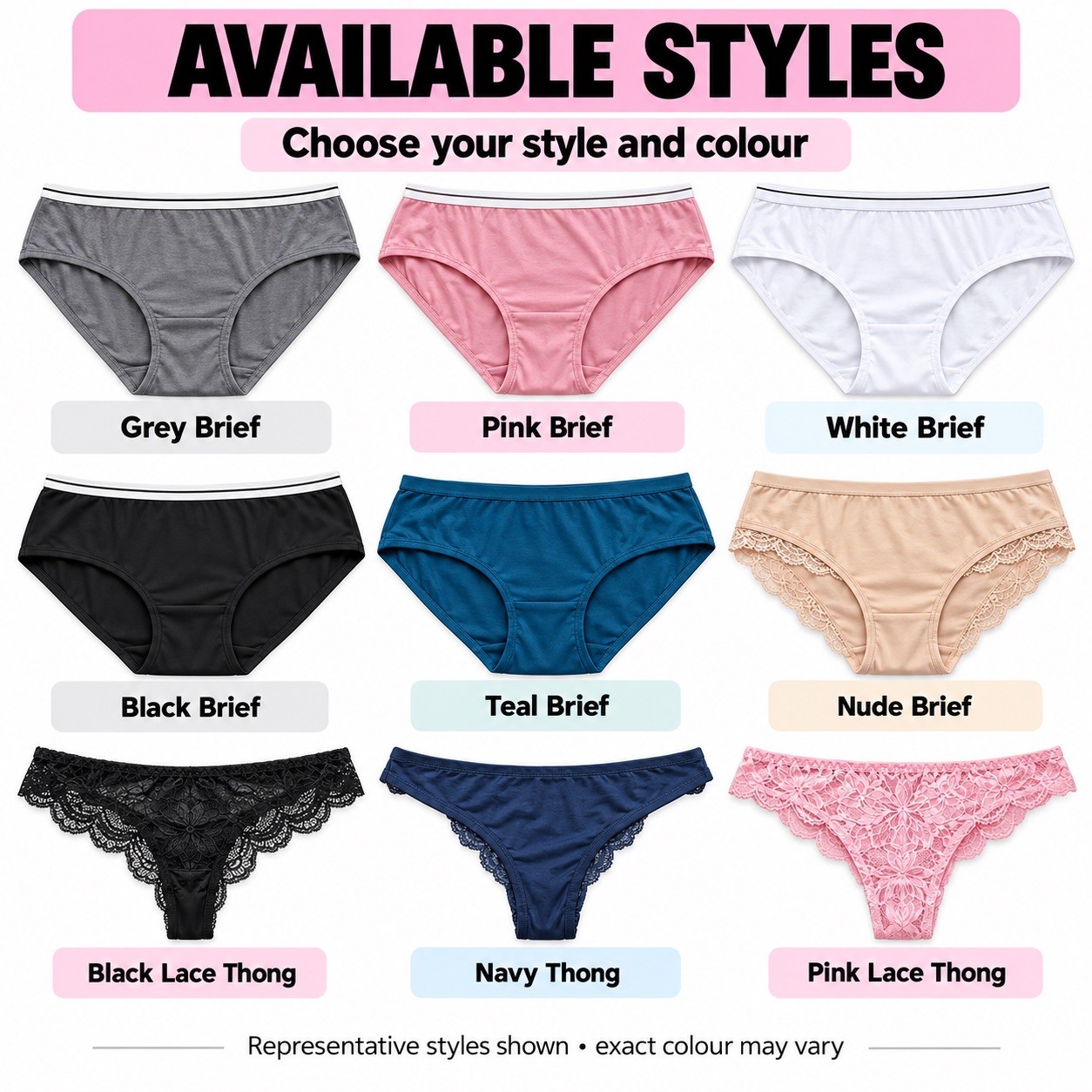 Women’s Knickers Underwear Assorted Briefs Lace Plain Thong Various Sizes