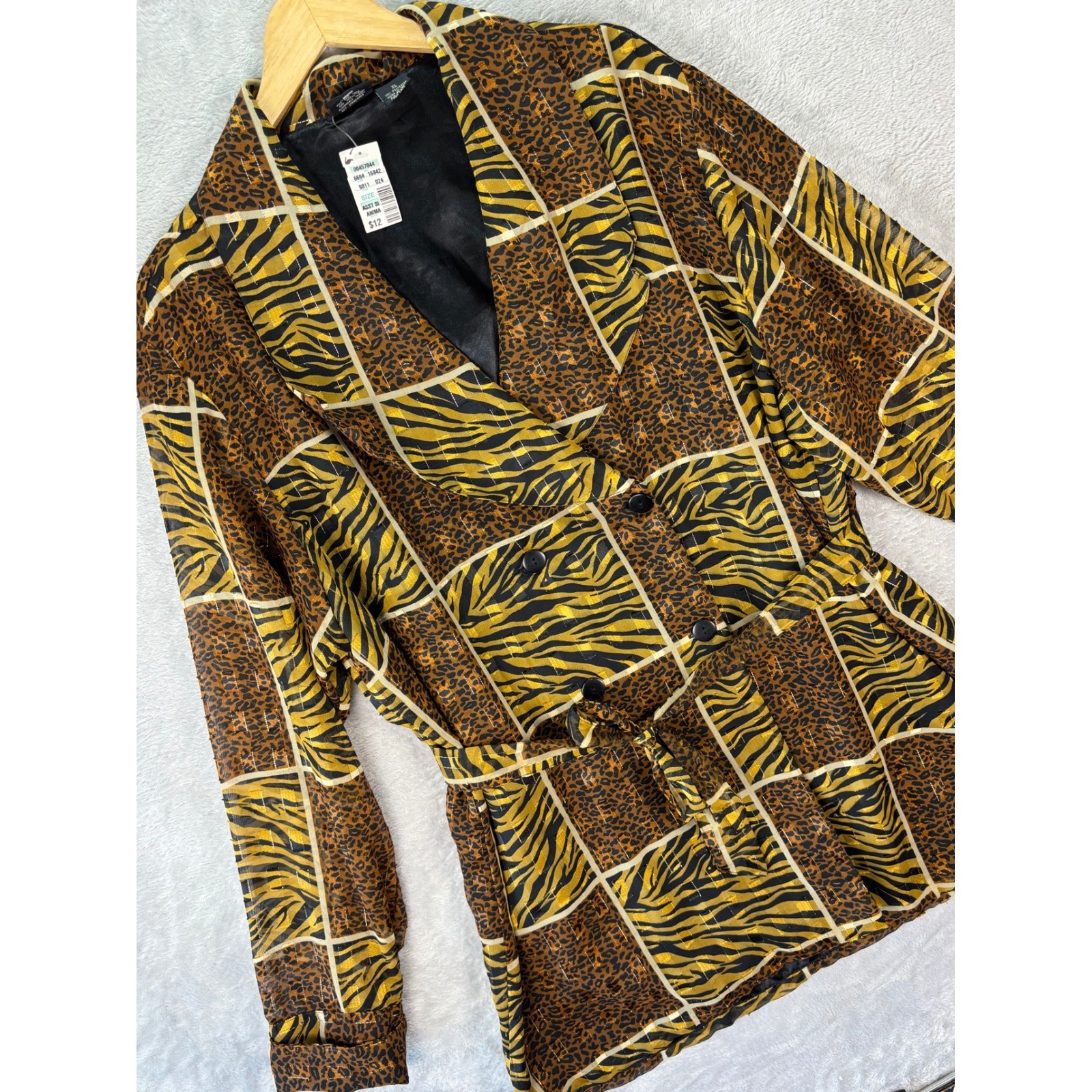 Vtg Fleurs by Elegant Additions Women\'s Animal Print Belted Blouse Jacket Sz XL