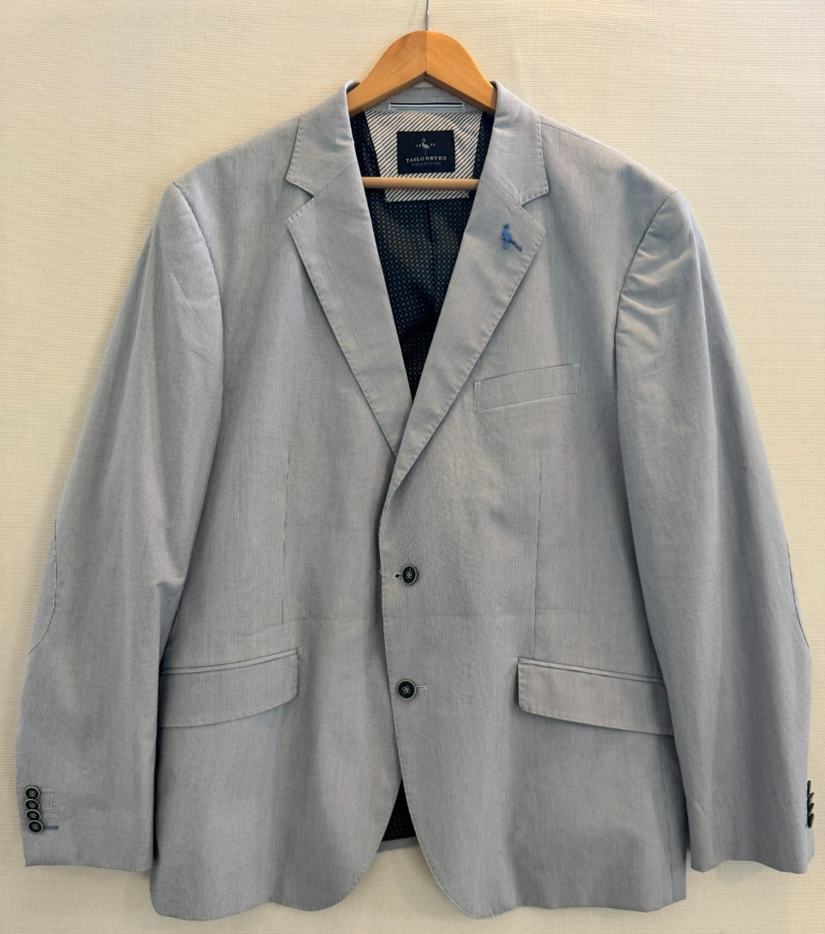 Tailorbyrd Mens 46R Sport Coat Light Blue Pique Micro Stripe 2-Button Preppy