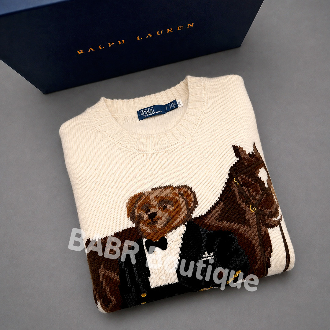 POLO PALPH LAUREN Cream Bear Horse Wool Sweater Women’s Size M - NWT