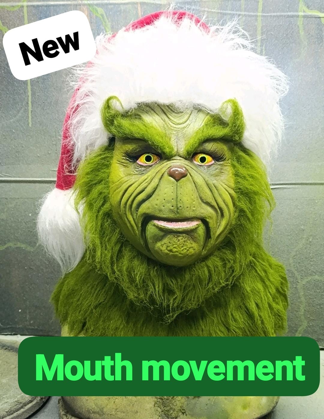 the grinch mask Mouth movement  latex, hadmade 100%, christmas, grinchys, gif,
