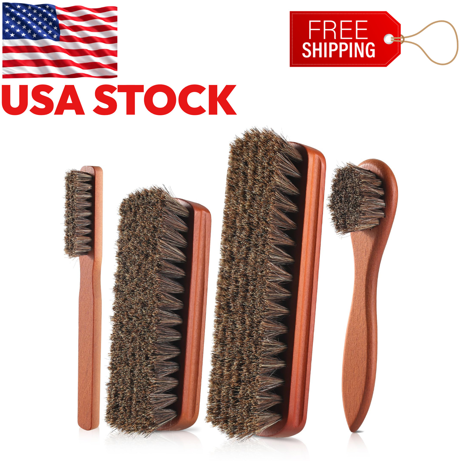 4 Pcs Shoe Brush, Boot Brush, Horse Hair Brush for Leather, Shoe Polish Brush...