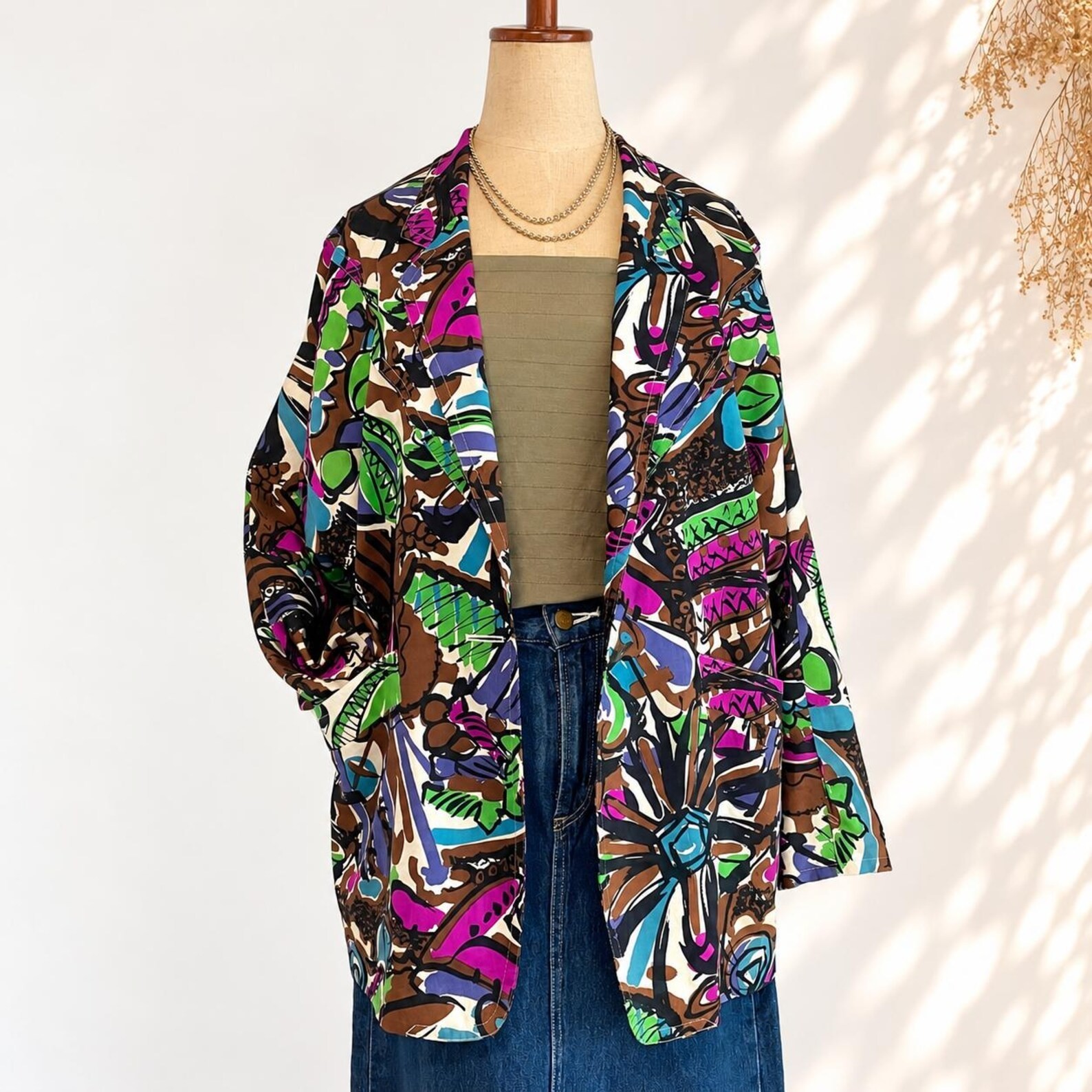 VTG 80s Abstract Print Cotton Dolman Sleeve Jacket Womens Multicolor Blazer