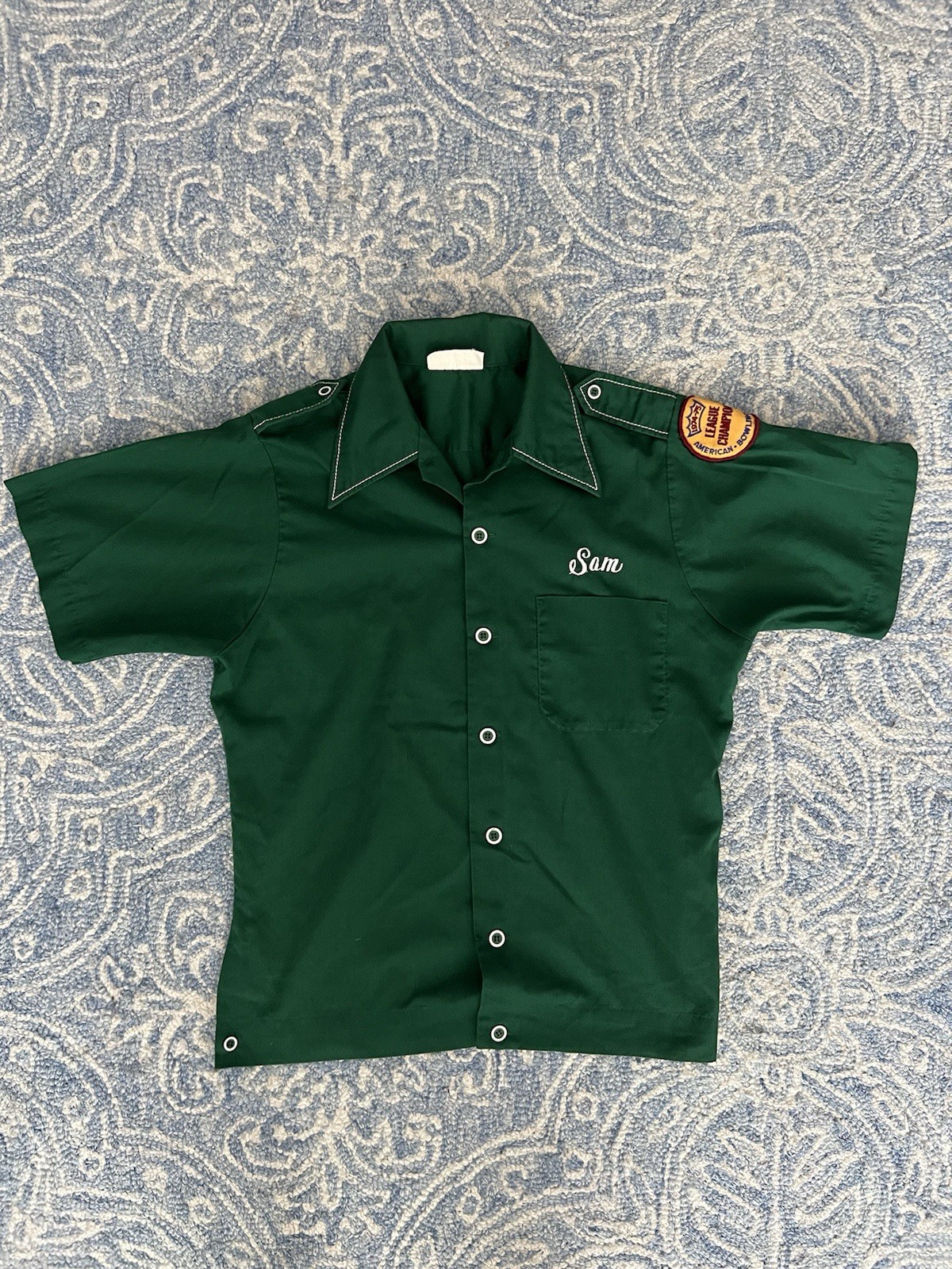 Vintage 70s King Louie Bowling Shirt Mangines Cafe Lorain Ohio Embroidered Sz S