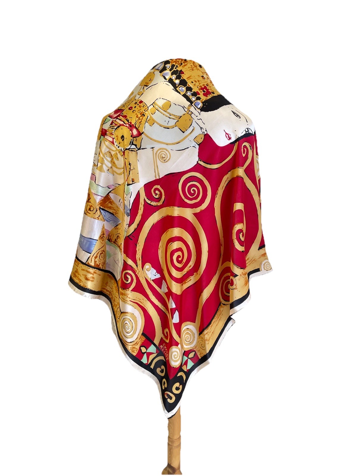 S23# Austria Shop Vienna Gustav Klimt Pure Silk Scarf Square Red Gold Art