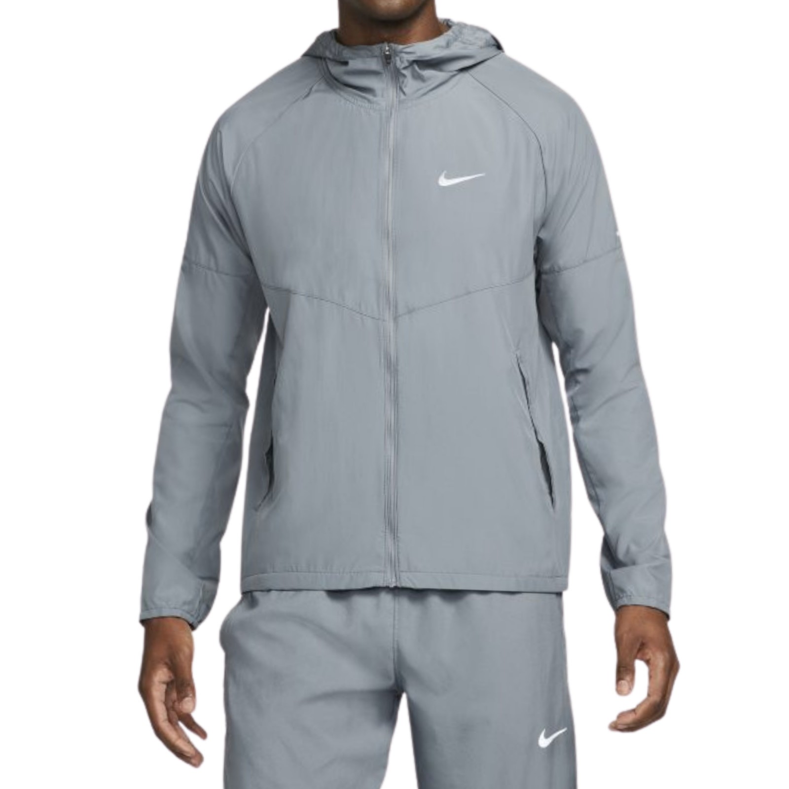 NIKE Miler Repel Running Jacket sz S Small Gray Reflective Packable
