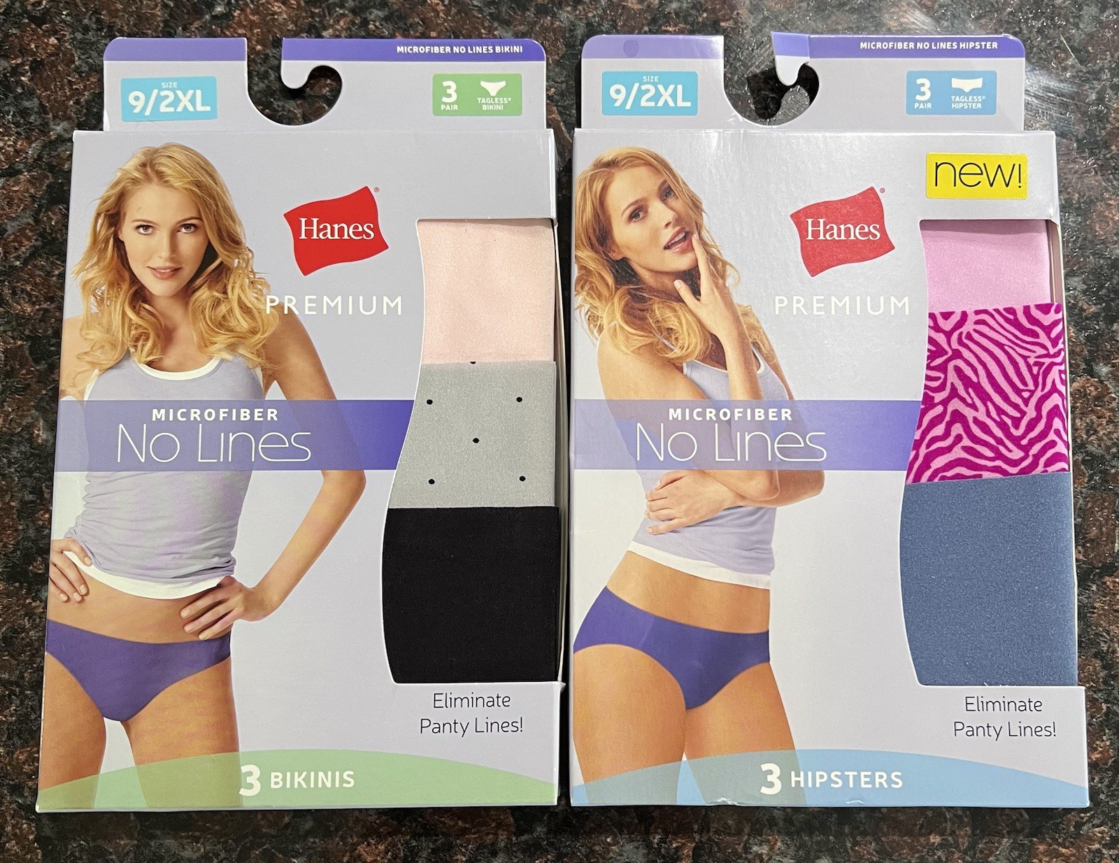 2pk-Hanes Microfiber No Lines Bikinis Size 9/2XL Pink,black,grey 2x3=6pc