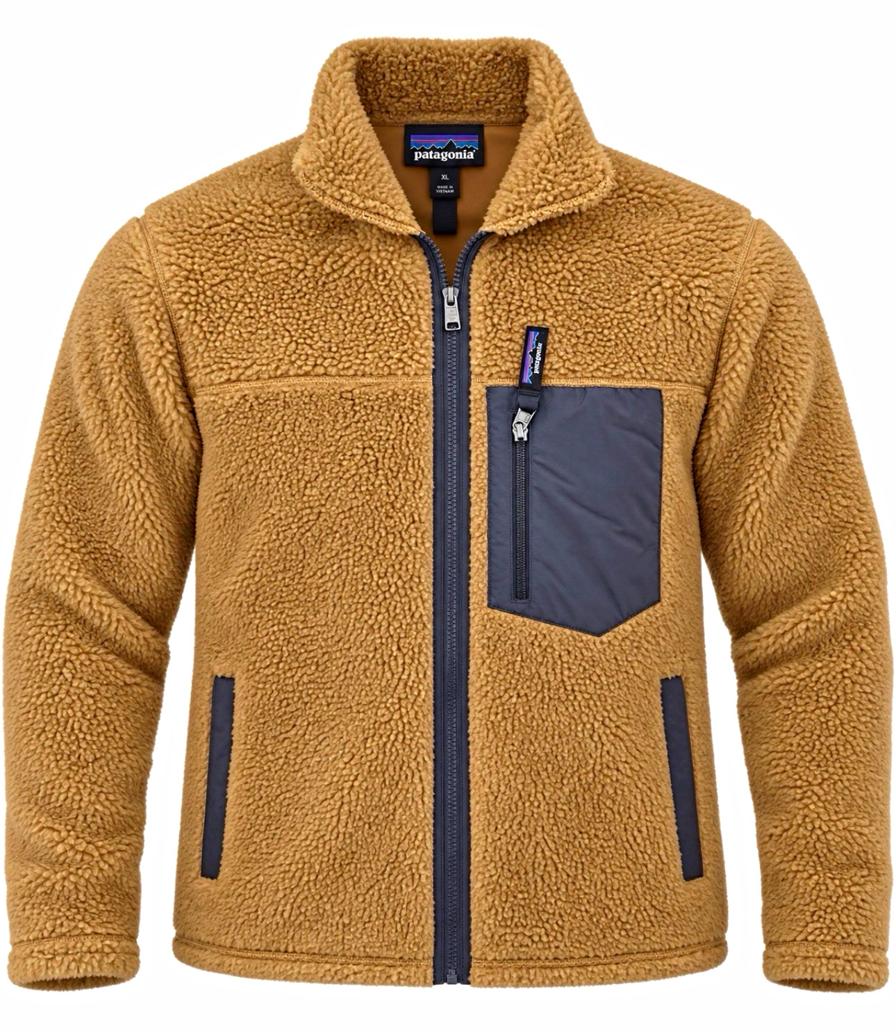 Patagonia Men’s XL Brown/Blue Full Zip Jacket Stand-Up Collar Chest Pocket