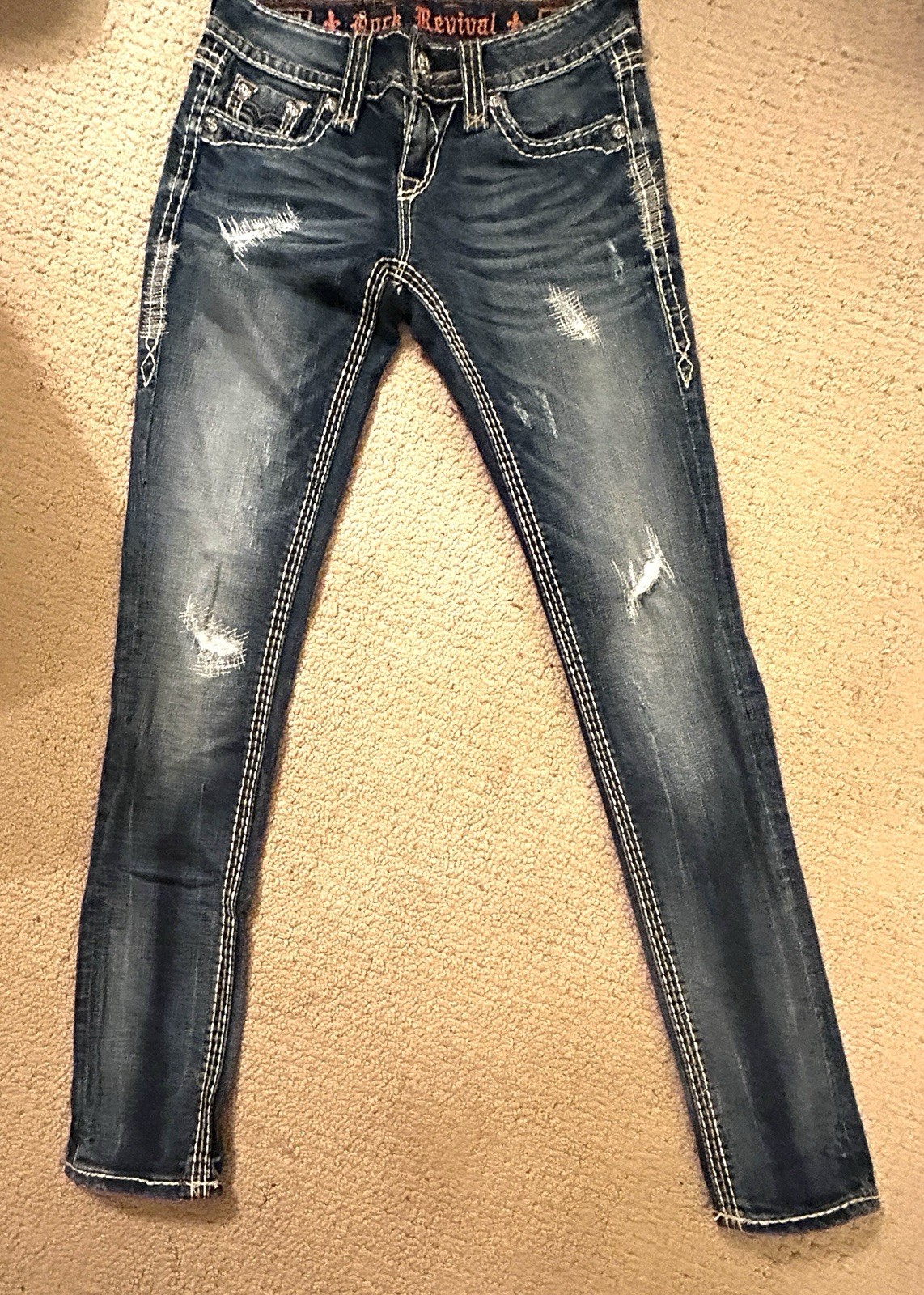 Rock Revival Denisa Skinny Jeans Women’s Embellished Sequin Y2K Dark Wash Sz 25