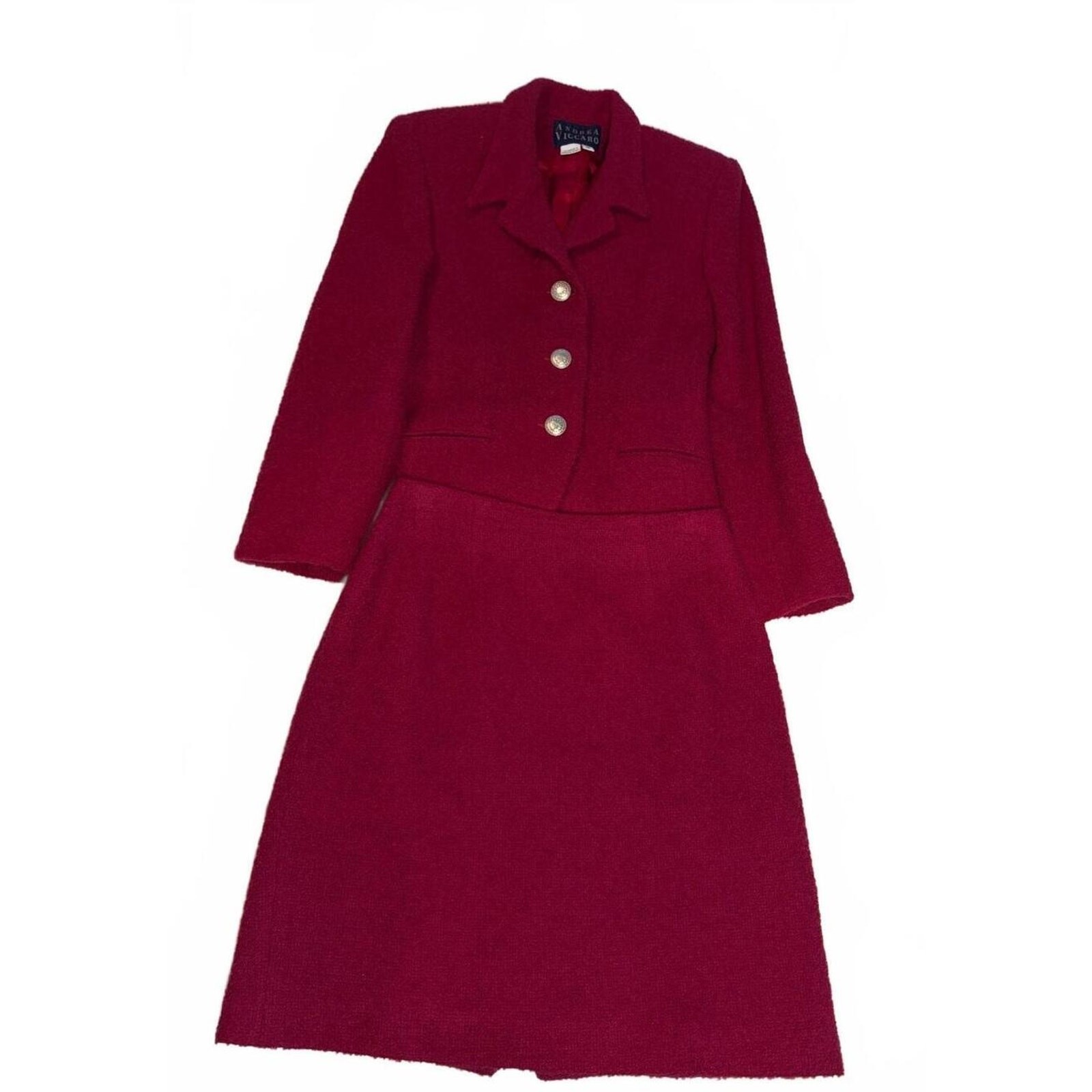 Vintage Andrea Viccaro Redish Wool Skirt Suit Women’s 4P Petite Two Piece Set