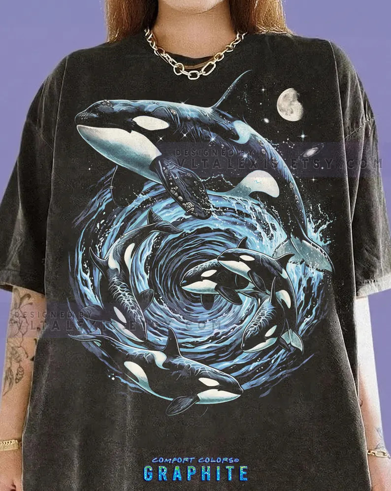 Vintage Marine Life Orca Killer Whale Ocean Animal Comfort Tee