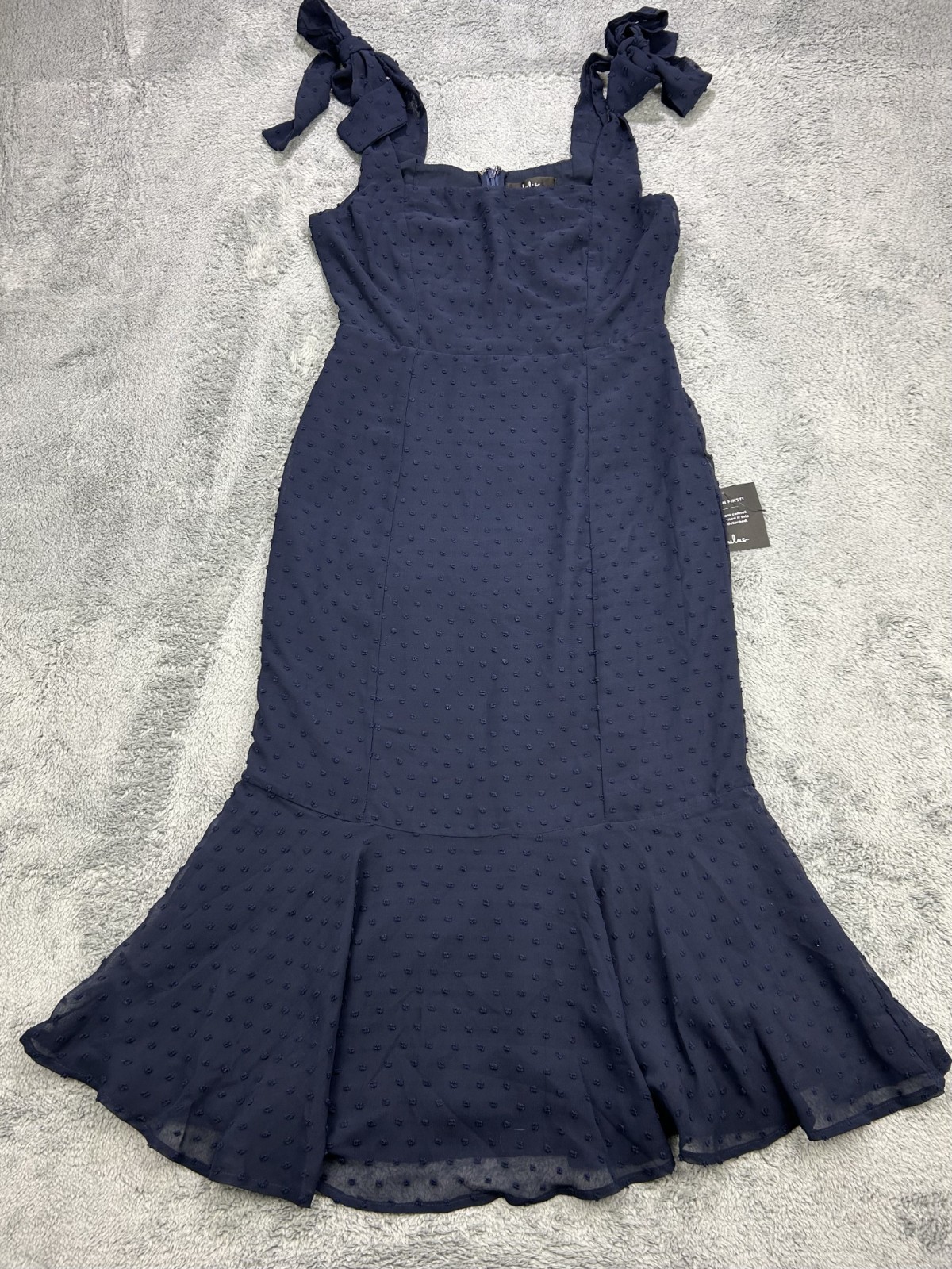Lulu\'s Midi Dress Sophisticated Charisma Navy Blue Tie Strap A-Line Size S NWT