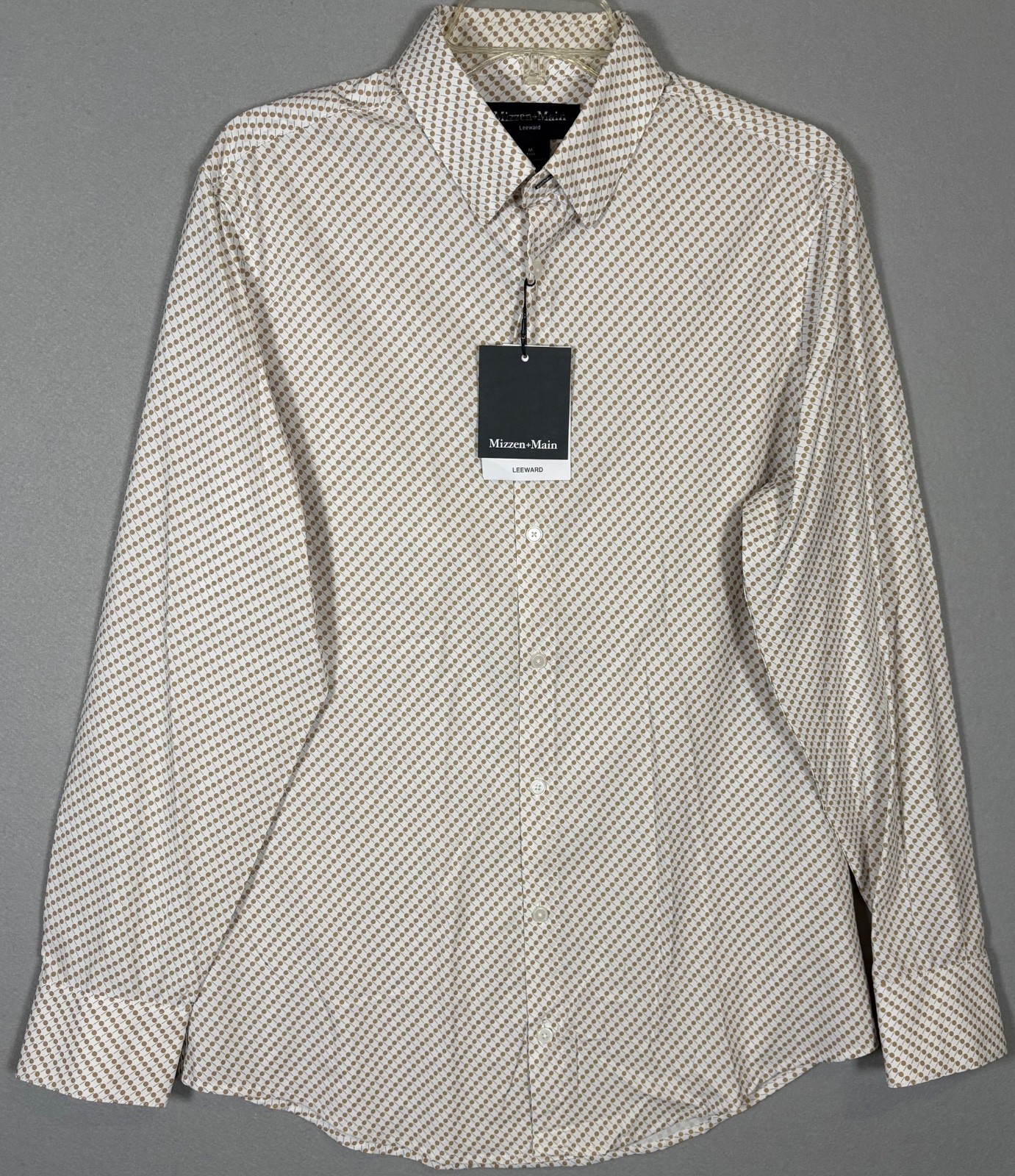 NWT Mizzen Main Leeward Shirt Mens M White Brown Geometric Trim Fit Performance