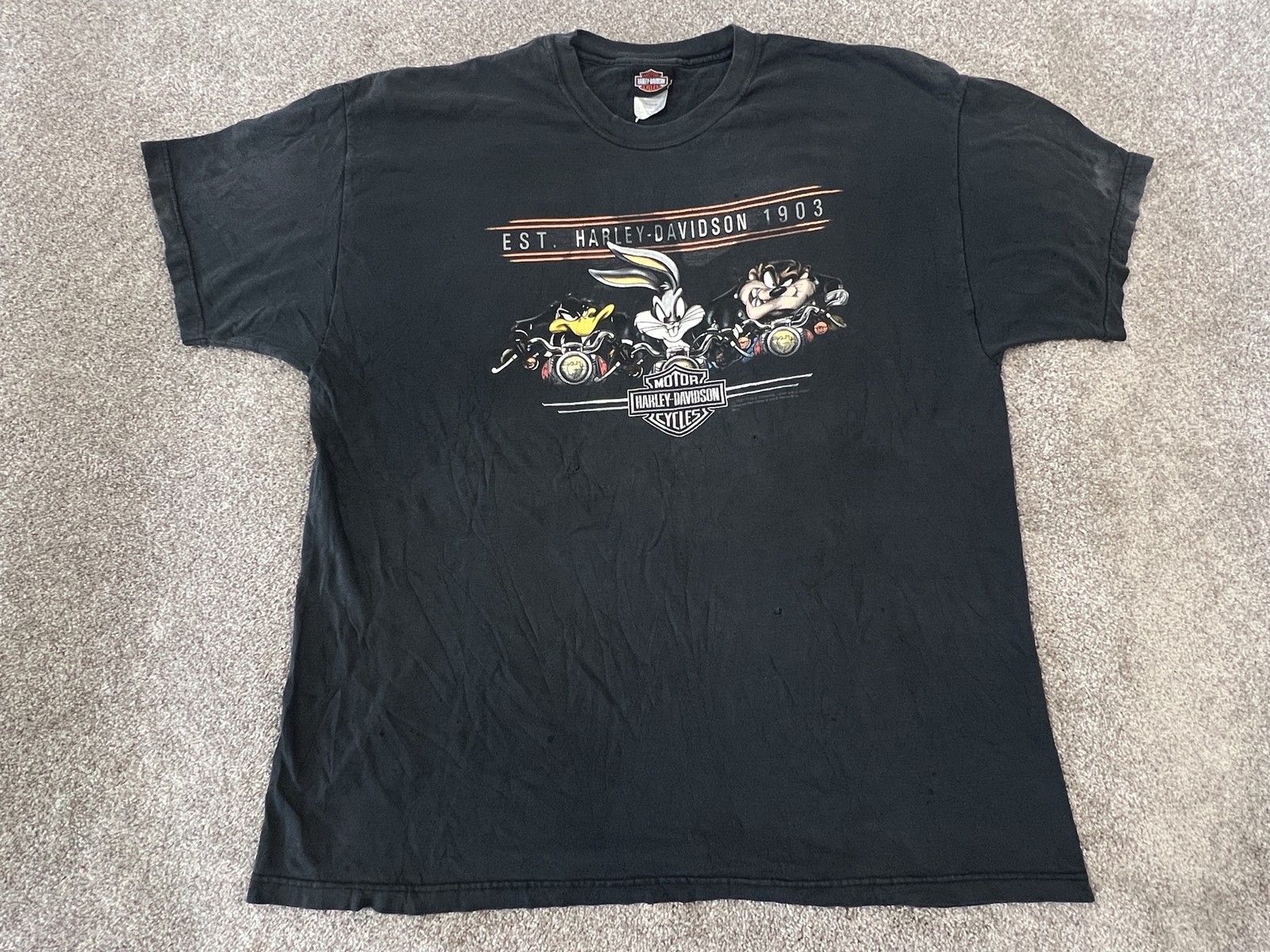 VINTAGE Harley-Davidson Shirt Mens 2XL Black Looney Tunes Mobile Bay AL Tee
