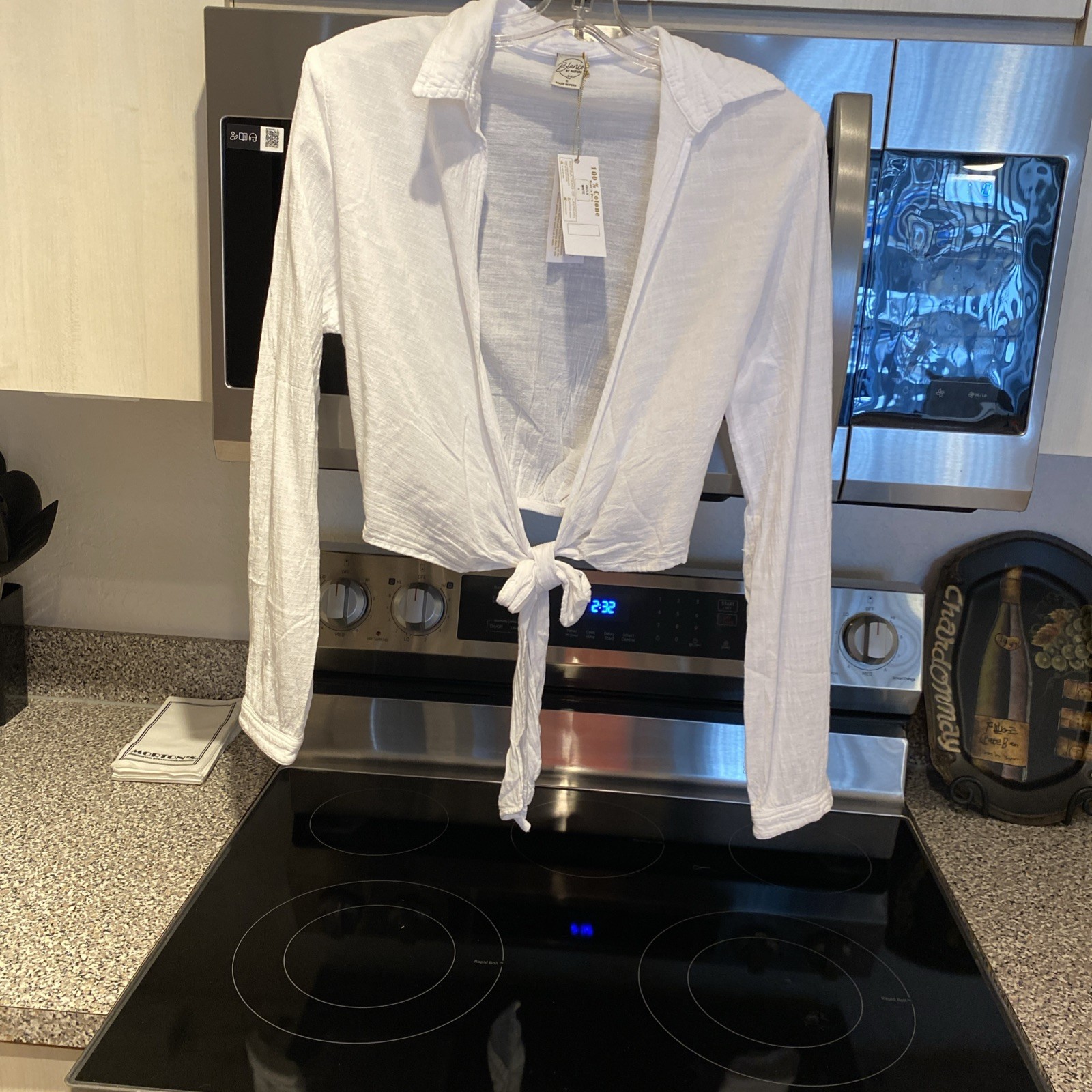 NWT Blanco By Nature White Tie Front Crop Blouse Size S made in Peru