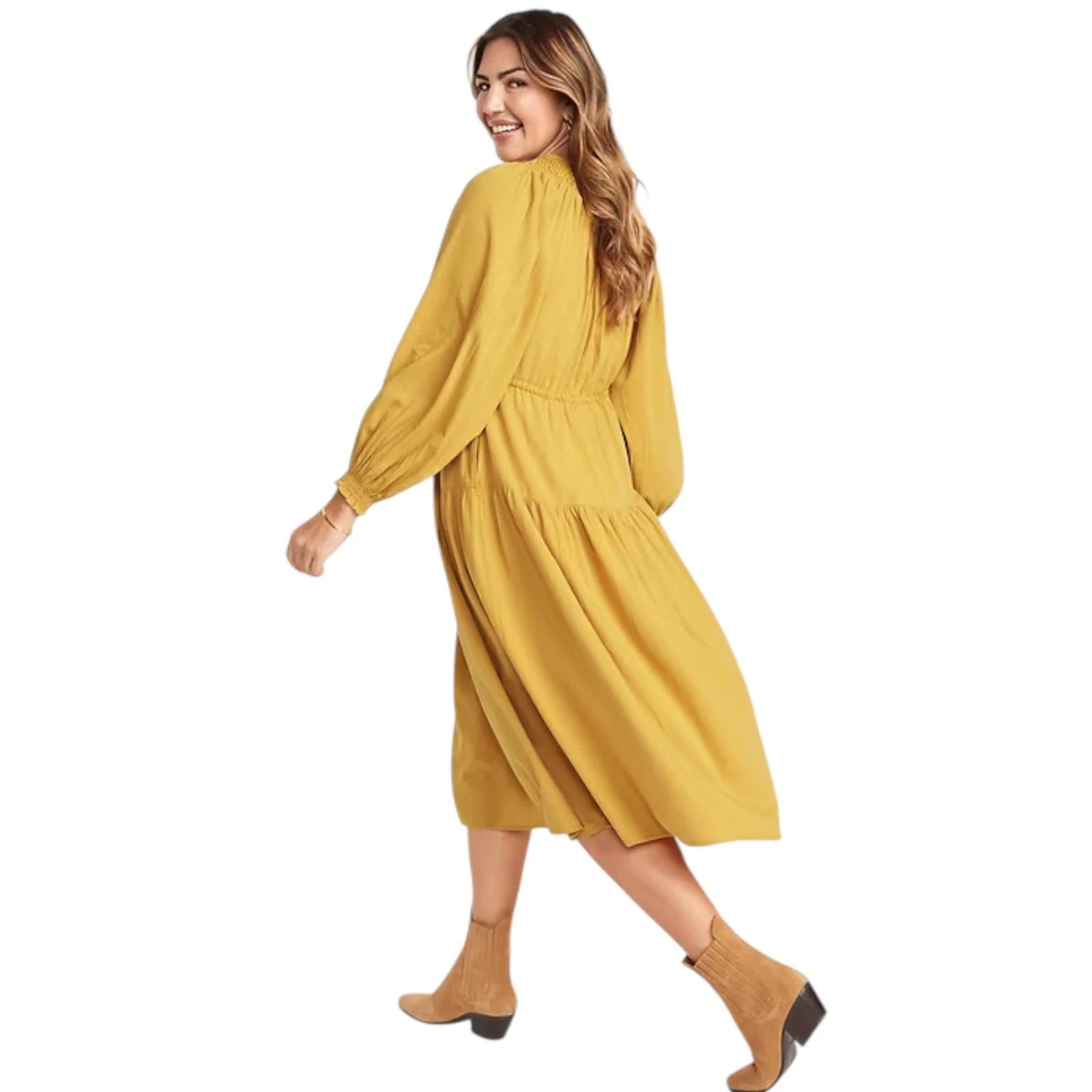 Old Navy Womens Waist-Defined Long-Sleeve Midi Dress PS, XS, M, L, XXL, 2X