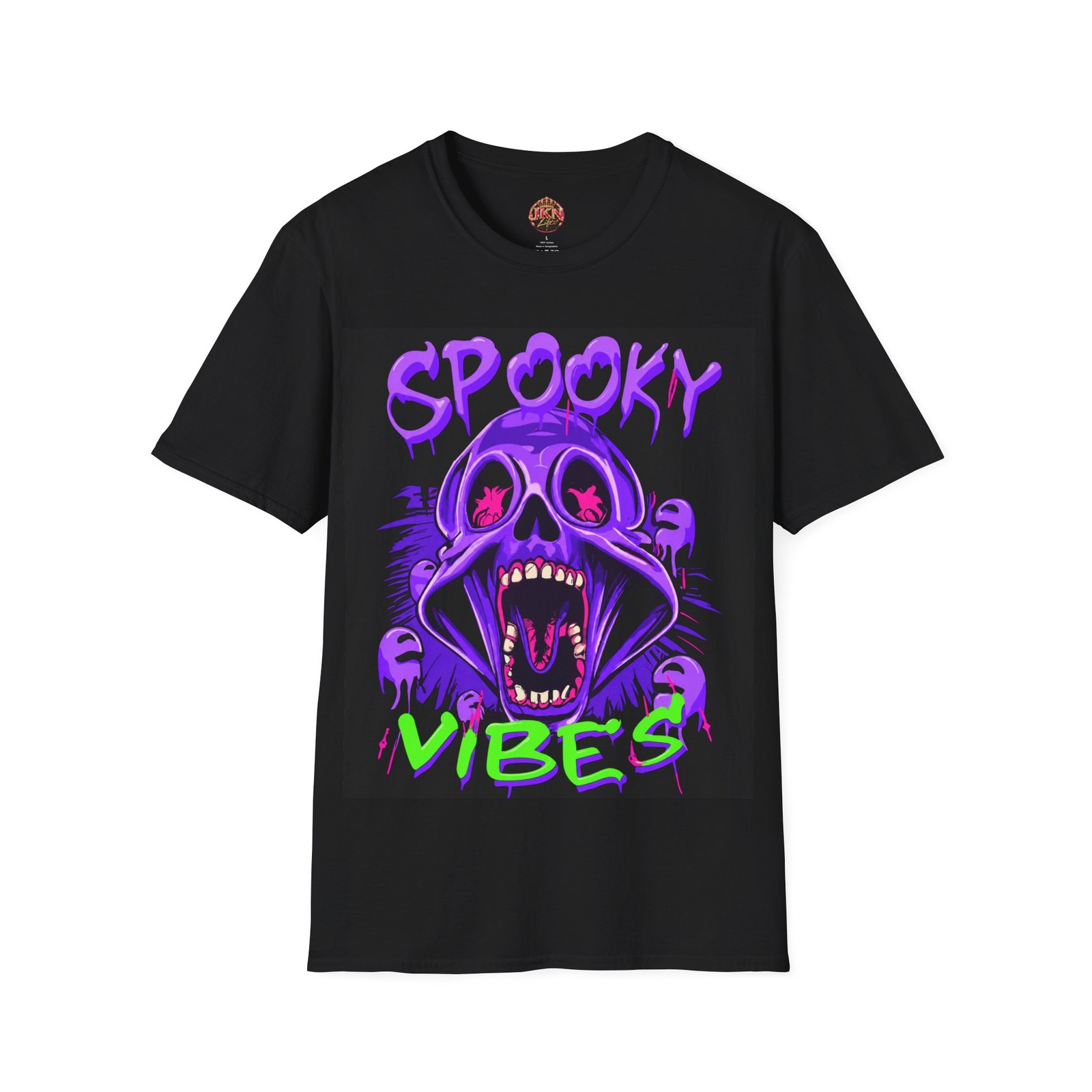 Spooky Vibes Skull Tee  Halloween Horror Neon Graphic T-Shirt