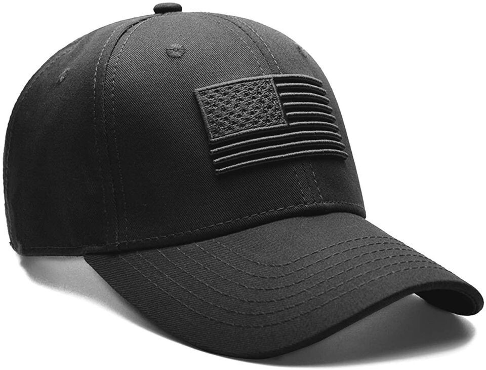 Black USA American Flag Baseball Cap Hat – Embroidered Patriotic Adjustable