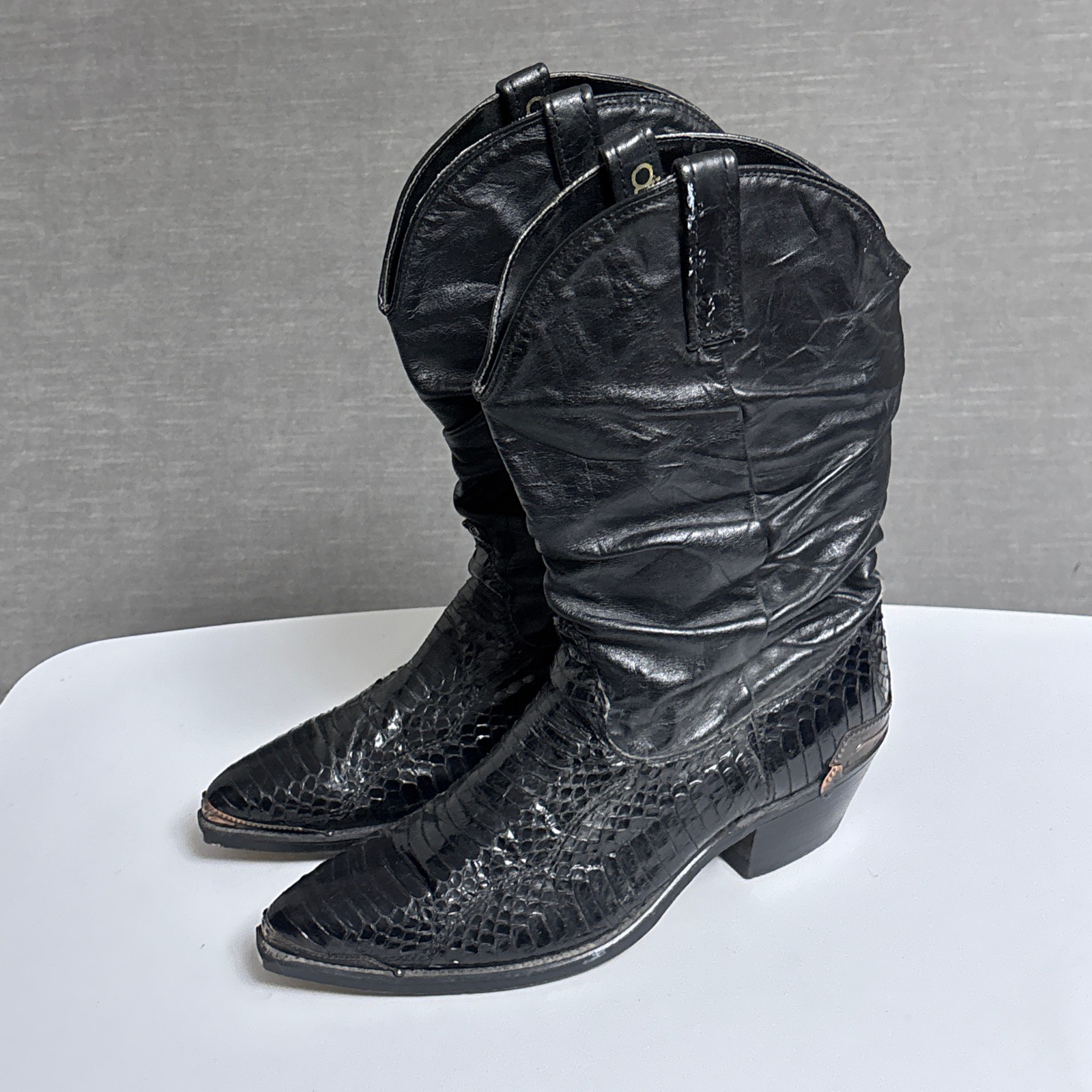 Vintage Dingo Boots 9 D Black Snakeskin Python Slouch Cowboy USA